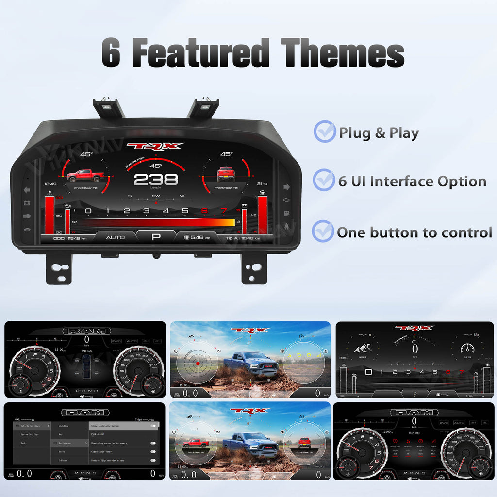 Viknav 14.4 inch Touch Screen Android Car Radio For Dodge RAM 2013- 2018 Wireless Carplay GPS Navigation With 13.1 Inch Car Speedometer