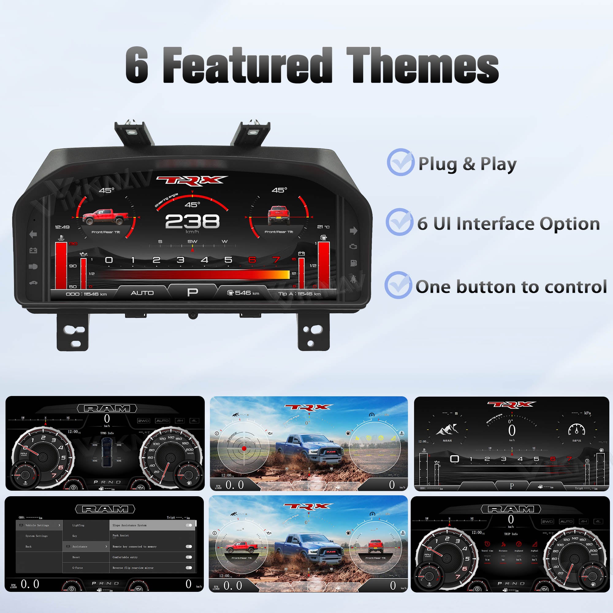 Viknav 14.4 inch Touch Screen Android Car Radio For Dodge RAM 2013- 2018 Wireless Carplay GPS Navigation With 13.1 Inch Car Speedometer