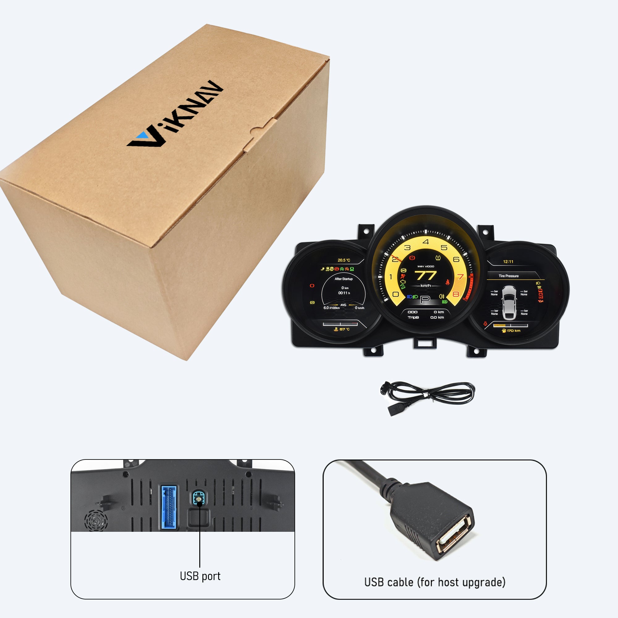 Viknav 12.3 Inch Digital Cluster Dashboard For Porsche Macan 2011 2012 2013 2014 2015 2016 2017 2018 LCD Digital Instrument Full Screen Upgrade Speedometer Panel Gauges Replacement Cockpit
