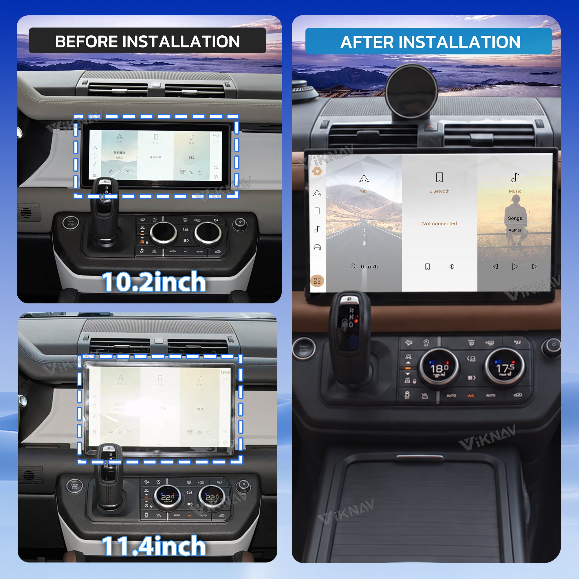 VIKNAV 13.3 Inch Android Car Radio AC panel For Land Rover Range Rover Defender 2018-2024 Auto Stereo Screen Upgrade Wireless Carplay GPS Navigation Multimedia Player