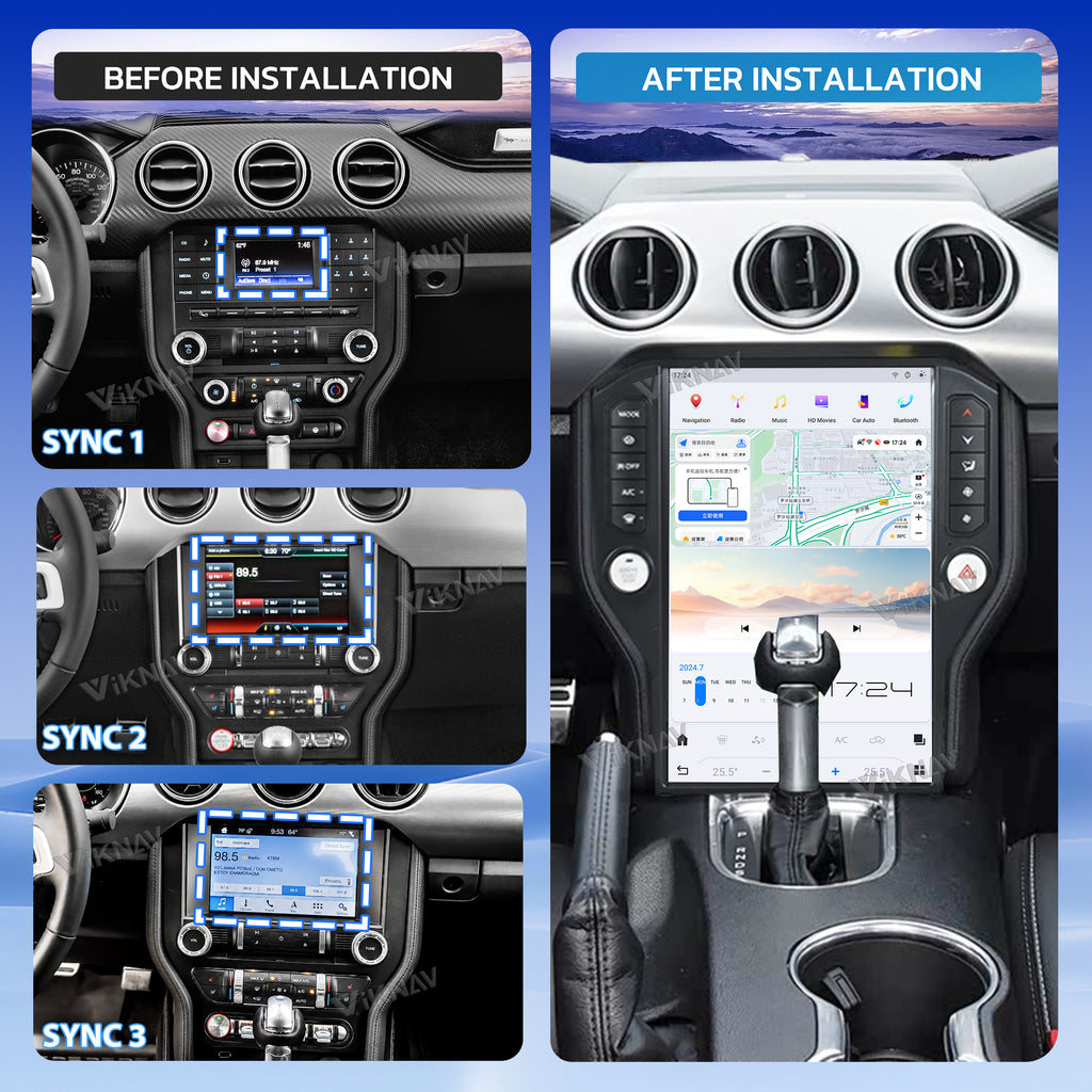 VIKNAV 14.4 Inch Android Car Radio For Ford Mustang 2015-2022 Auto Stereo Screen Upgrade