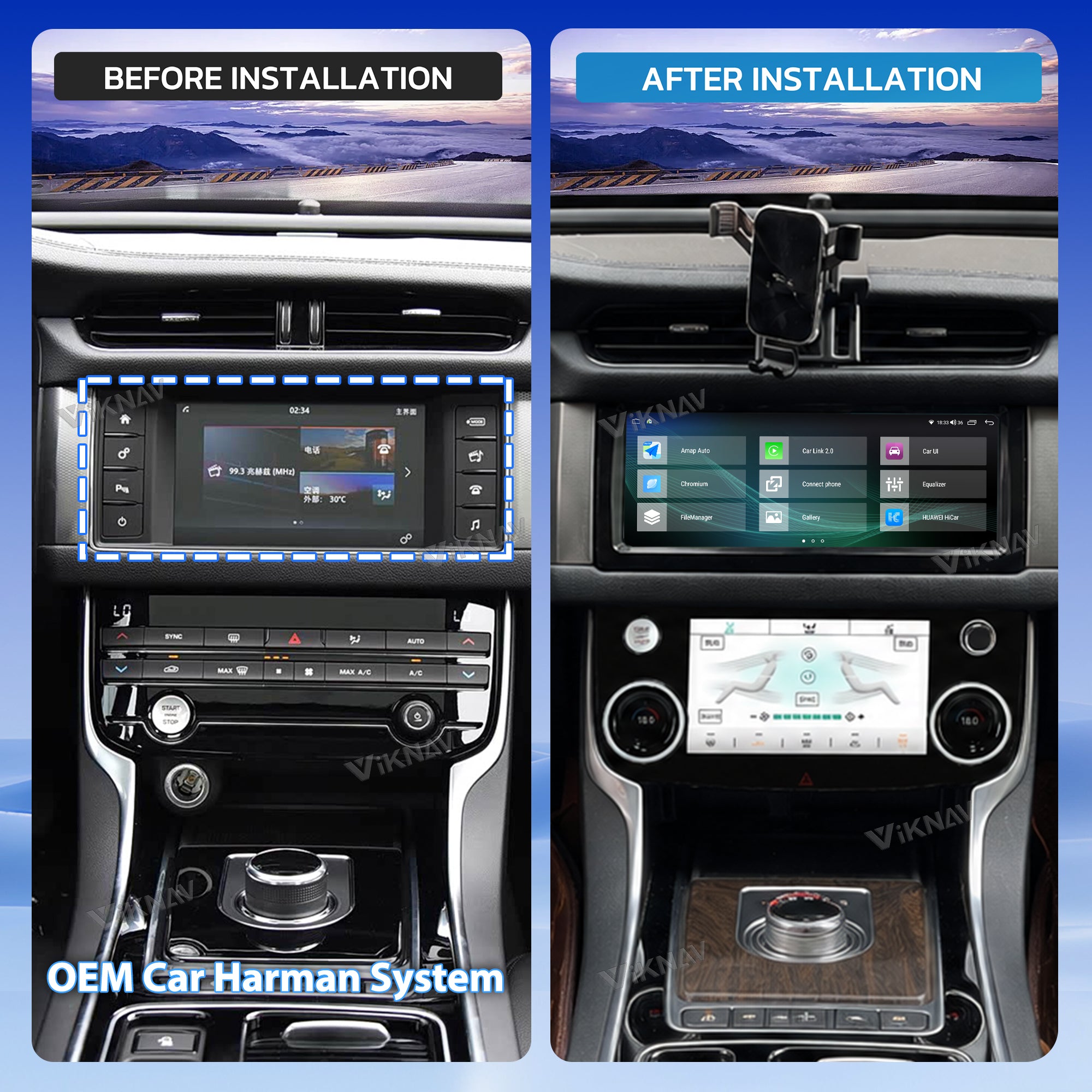 VIKNAV 10.25 Inch Android Car Radio AC Panel For Jaguar XF XFL 2016-2019 Auto Stereo Screen Upgrade Wireless Carplay GPS Navigation Multimedia Player