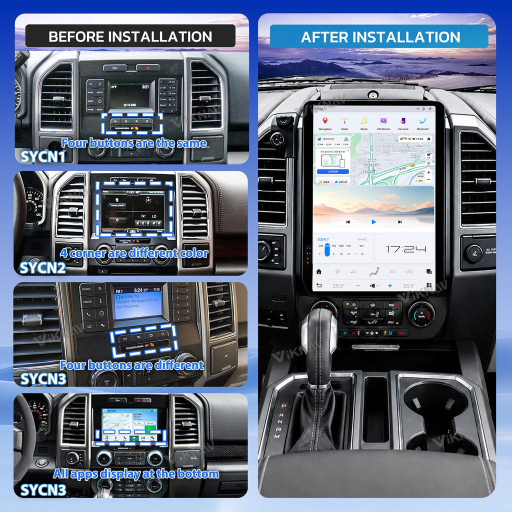 VIKNAV 14.4 Inch Android Car Radio For Ford F150 F250 F450 Raptor 2015-2020 Auto Stereo Screen Upgrade