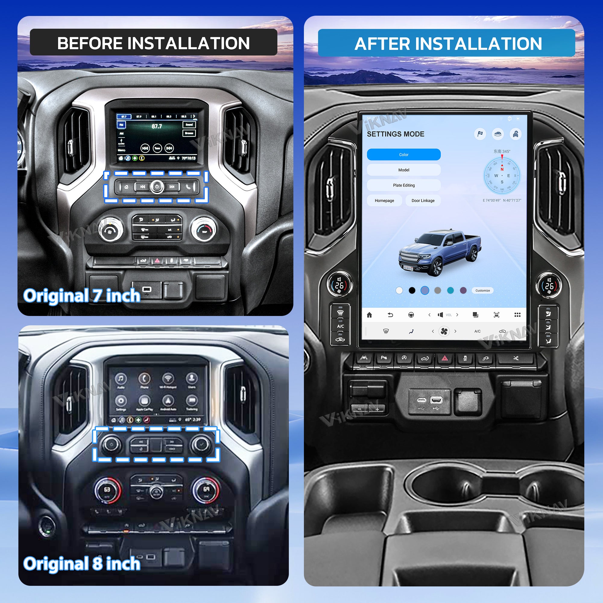 VIKNAV 15.6 Inch Android 14 Car Radio For Chevrolet Silverado GMC SIERRA 1500 2019-2025 Wireless Carplay Auto Stereo Screen Upgrade