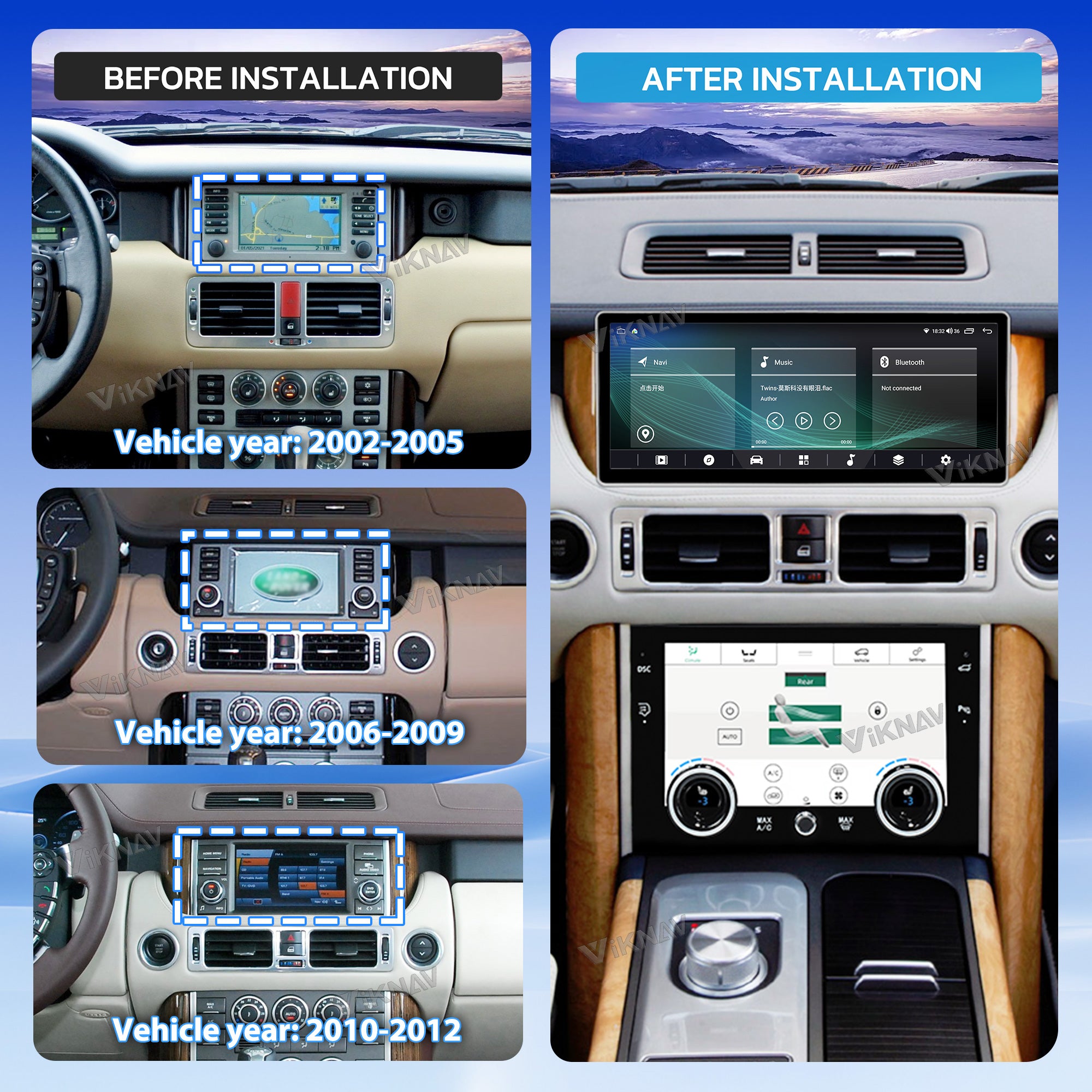 VIKNAV 12.3 Inch Android Car Radio And AC Panel For Land Rover Range Rover V8 L322 2002-2012 Auto Stereo Screen Upgrade