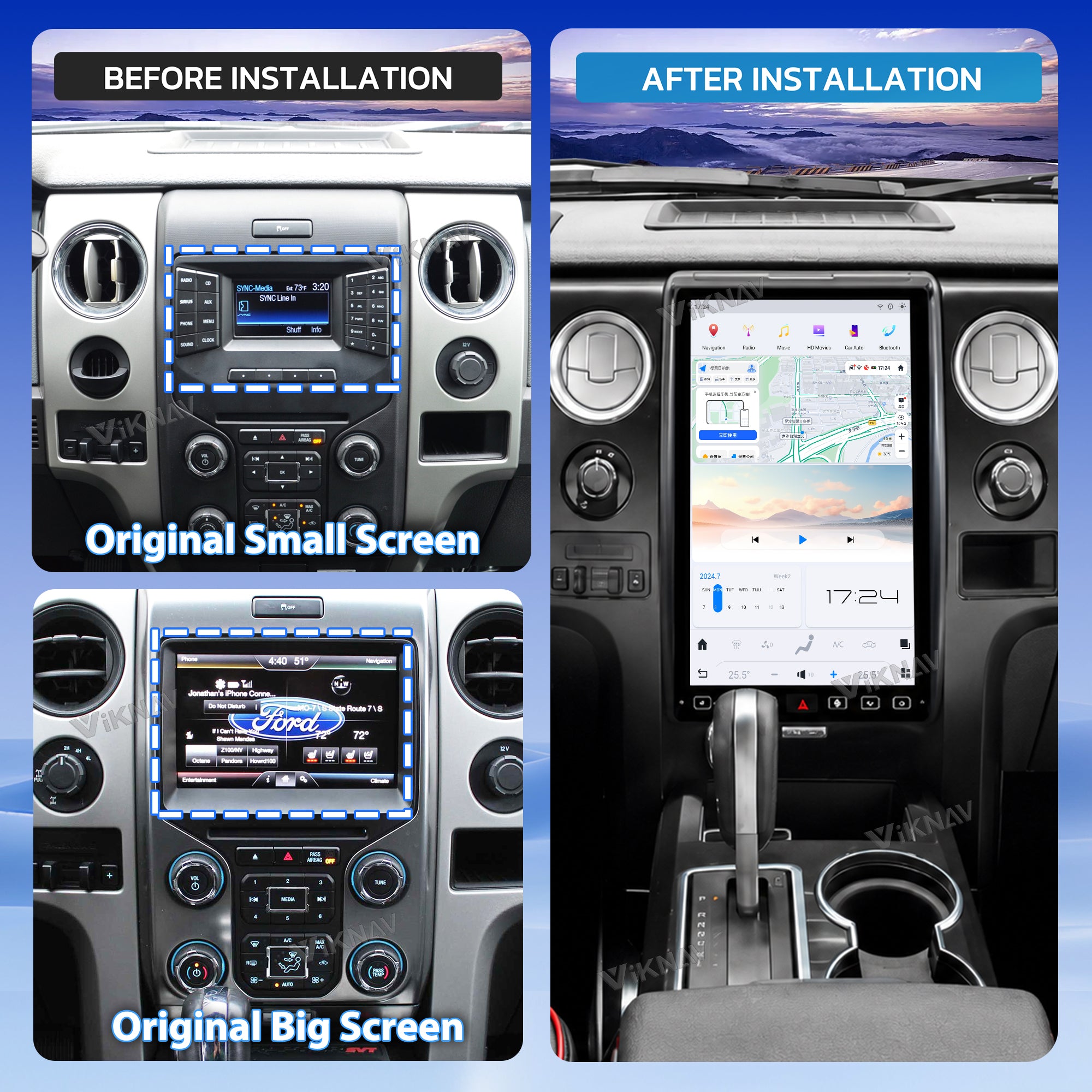 VIKNAV 14.4 Inch Android Car Radio For Ford F150 F250 F450 Raptor 2013-2014 Auto Stereo Screen Upgrade
