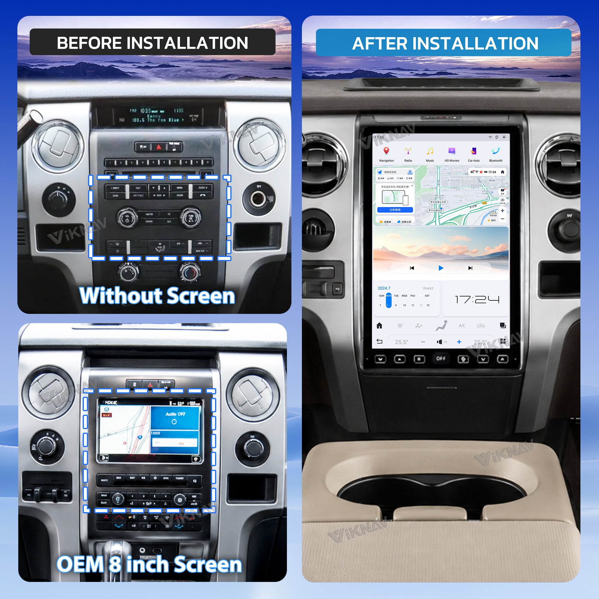 VIKNAV 12.1 Inch Android Car Radio For Ford F150 Raptor 2009-2012 Auto Stereo Screen Upgrade