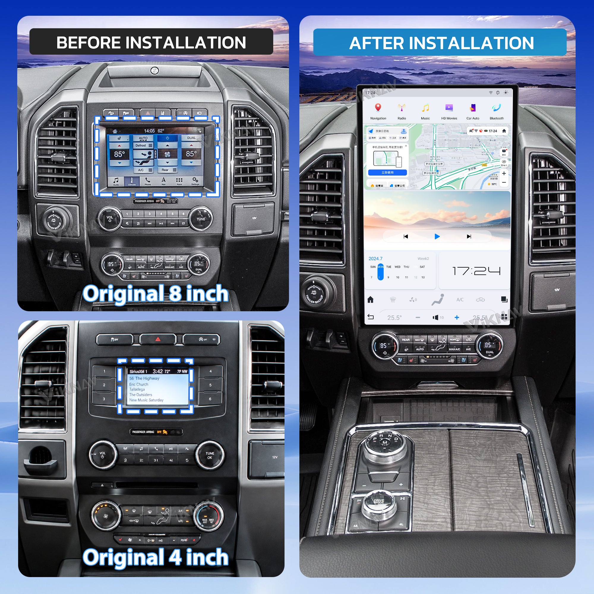 VIKNAV 17.2 Inch Android Car Radio For Ford Expedition 2015-2022 Auto Stereo Screen Upgrade