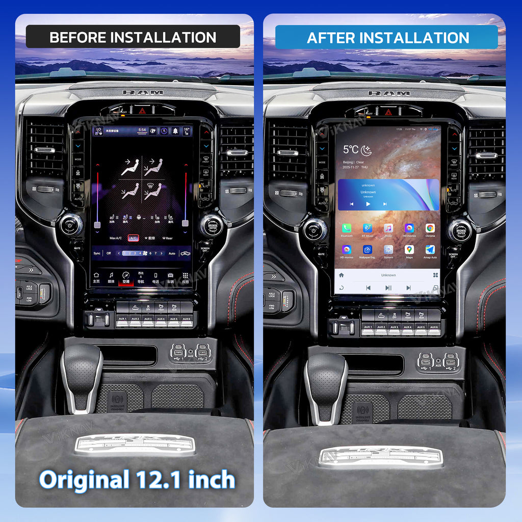 VIKNAV Android Carplay Decoder Box for Dodge ram 2019-2023 GPS Navigation Multimedia player Auto Stereo Only Support OEM 12.1 Inch Screen