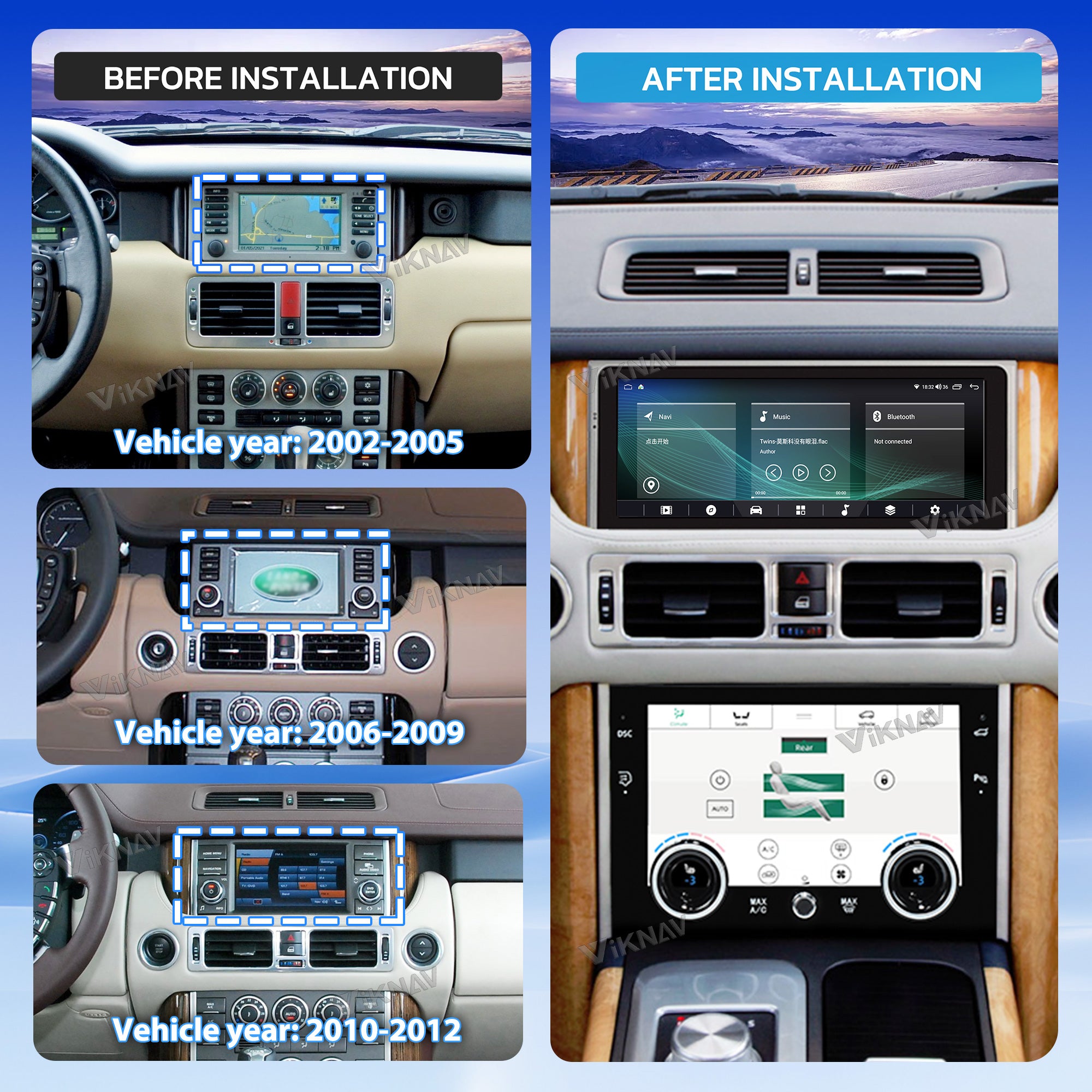 VIKNAV 10.25 Inch Android Car Radio And AC Panel For Land Rover Range Rover V8 L322 2002-2012 Auto Stereo Screen Upgrade