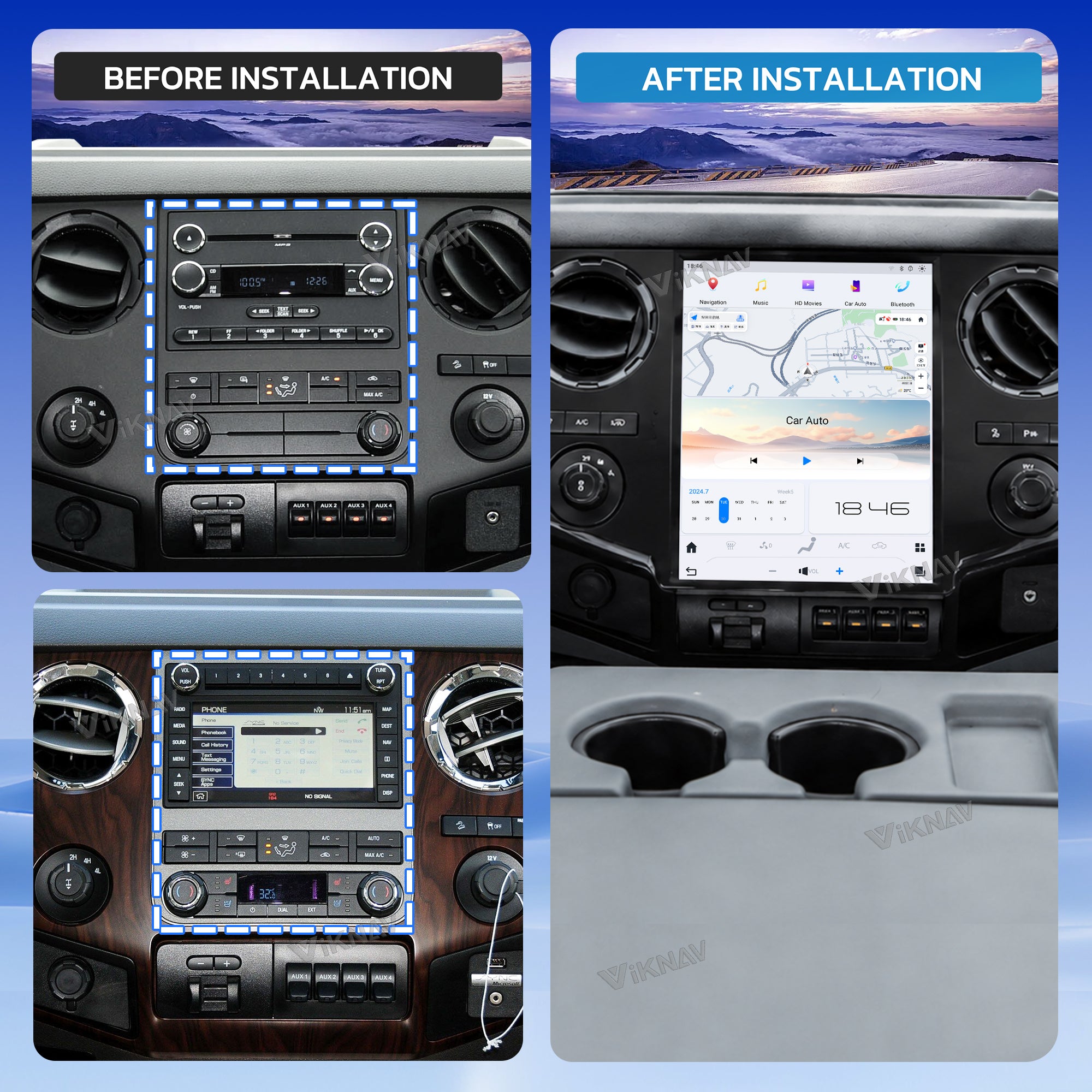 VIKNAV 12.1 Inch Android Car Radio For Ford F250 F350 F450 F650 2009-2014 Auto Stereo Screen Upgrade