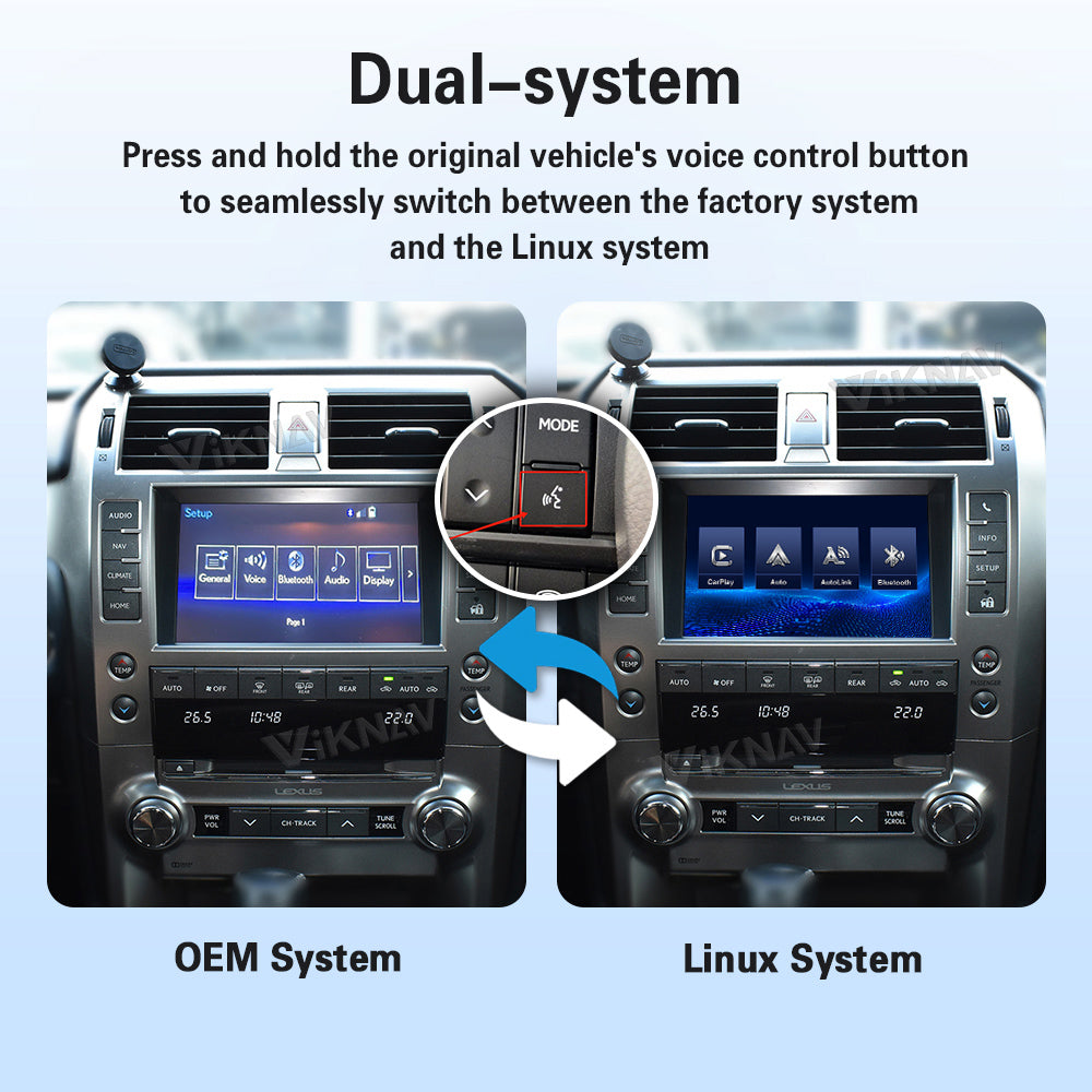 VIKNAV Wireless CarPlay Android Auto Decoder Linux Interface Box Upgrade for Lexus GX 2009–2023