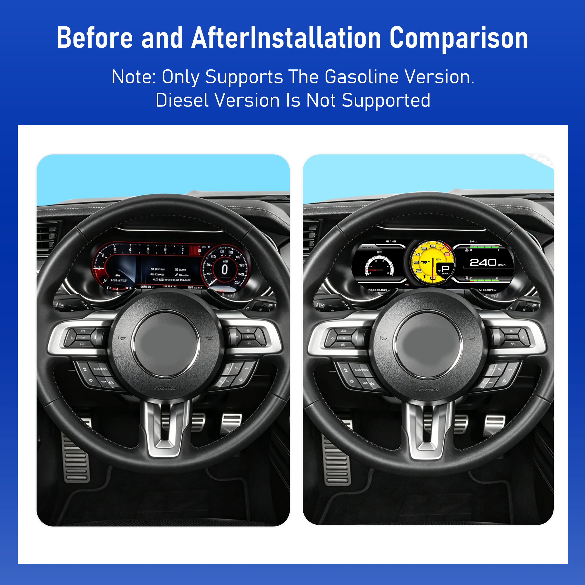 Viknav 15.8 inch Digital Gauge Cluster for Ford Mustang 2015-2023 LCD Car Digital Speedometer Dashboard Panel