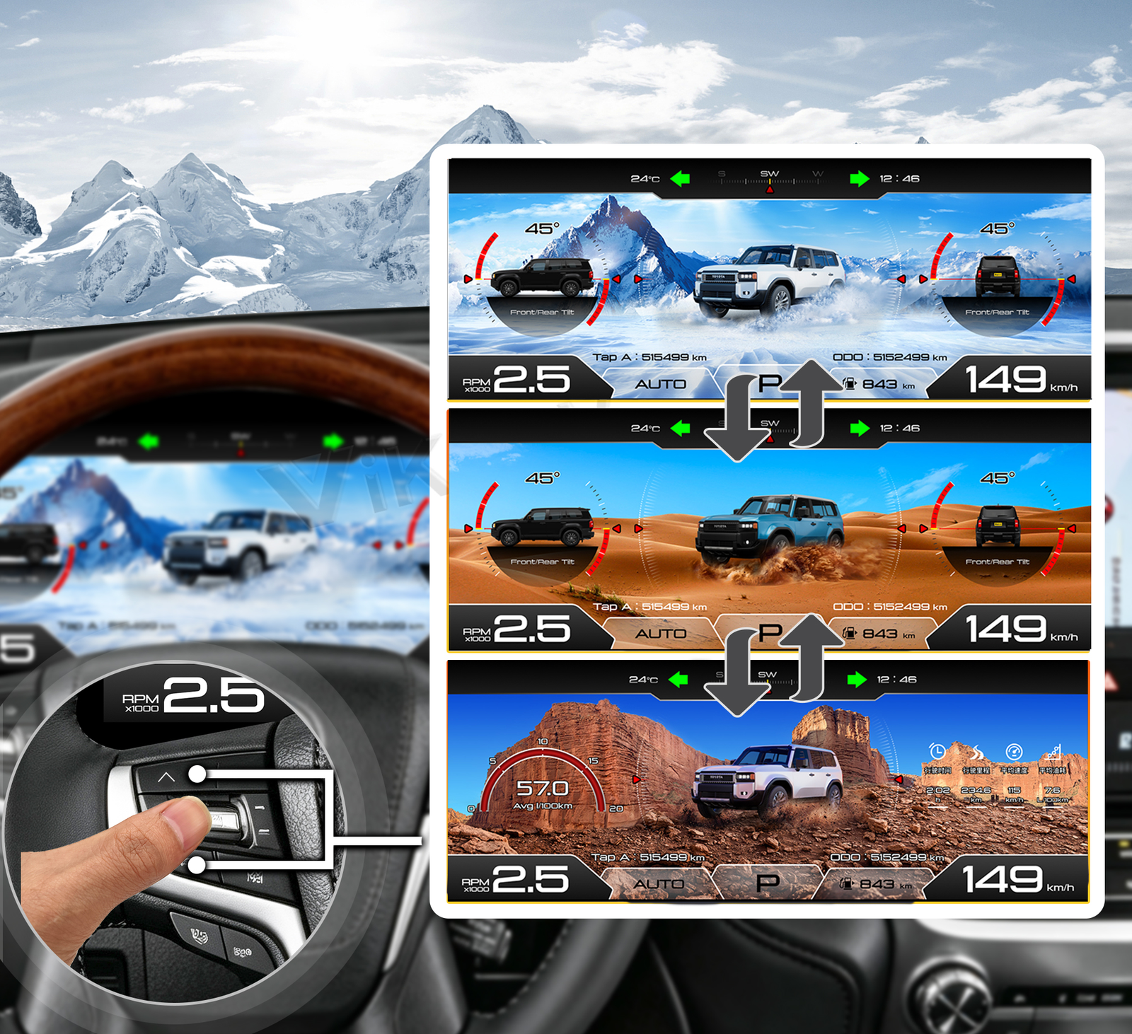 One-Touch Switch to Professional Off-Road View