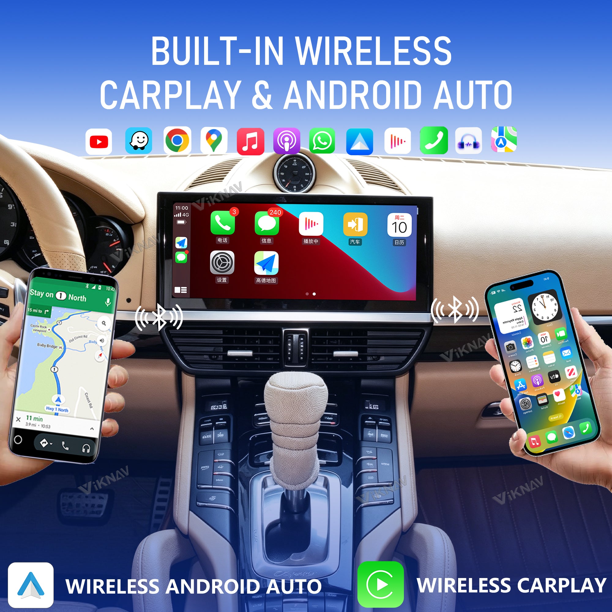 VIKNAV 12.3 Inch Android Car Radio for Porsche Cayenne 2011 2012 2013 2014 2015 2016 2017 Auto Stereo Screen Upgrade Wireless Carplay GPS Navigation Multimedia Player Head Unit