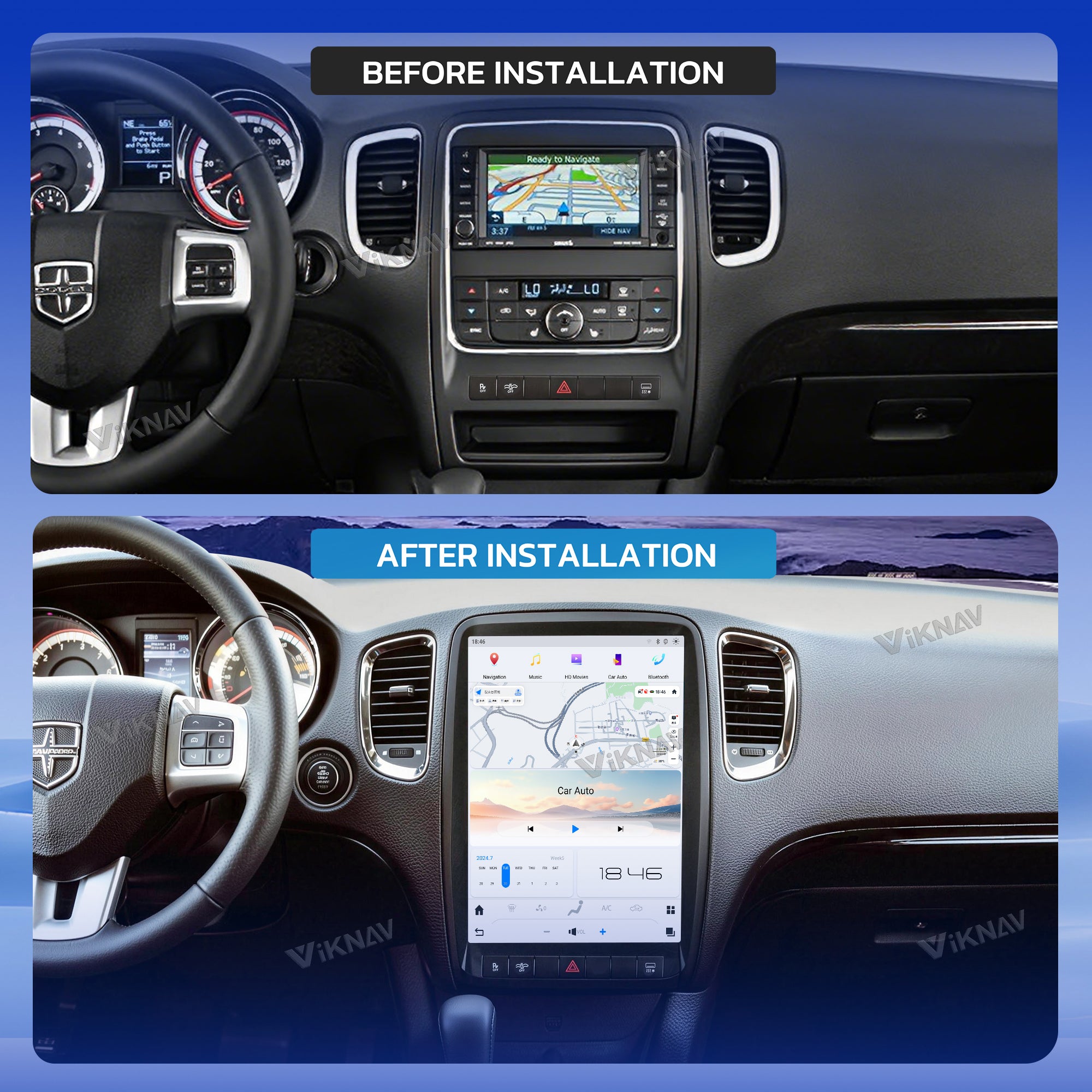 VIKNAV 13.8 Inch Android Radio For Dodge Durango 2011-2013 Android Auto Wirless Carplay GPS Navigation Multimedia Player Autoradio Head Unit