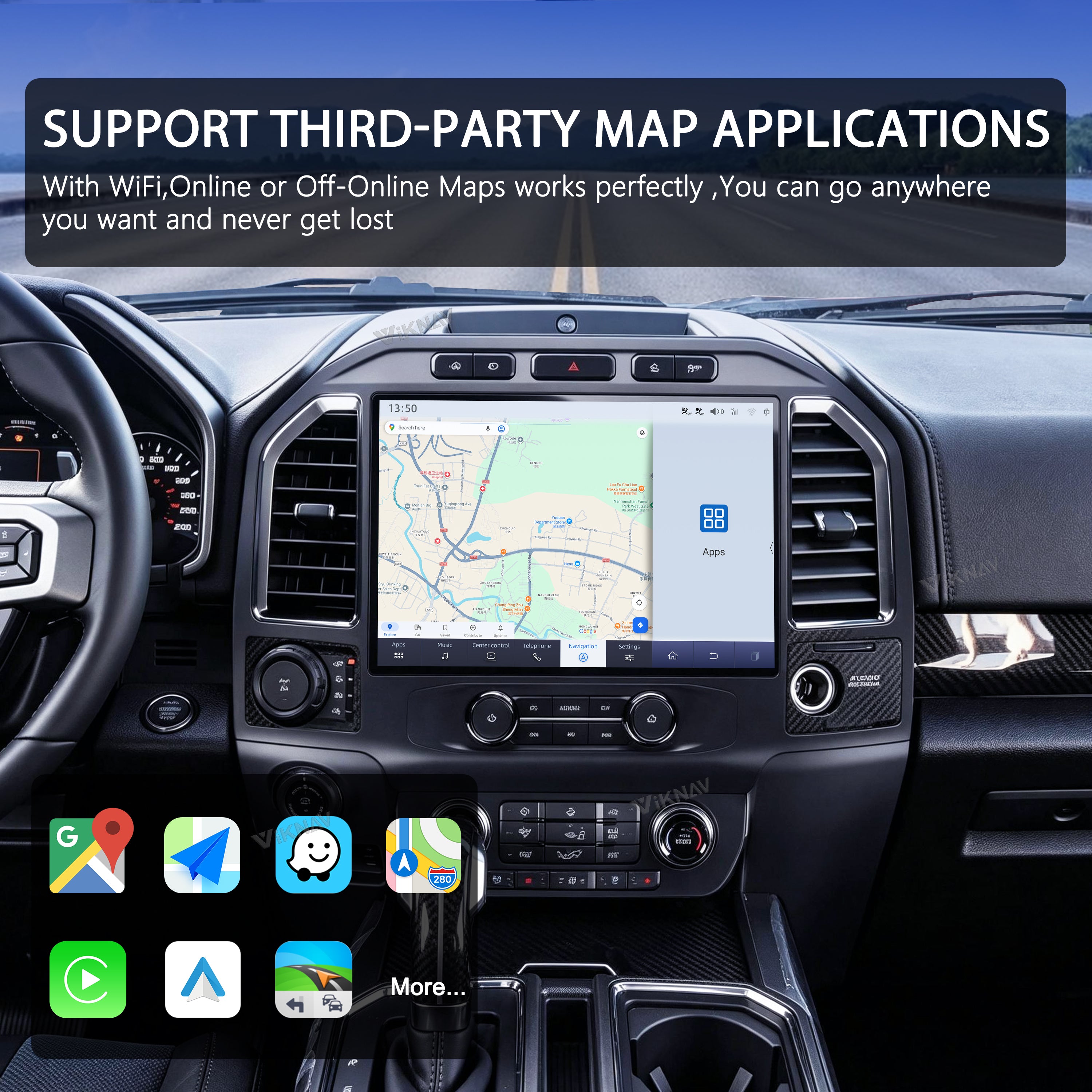 VIKNAV 13 Inch Android Car Radio For Ford F150 F250 F350 F450 Raptor 2015-2020 Auto Stereo Screen Upgrade