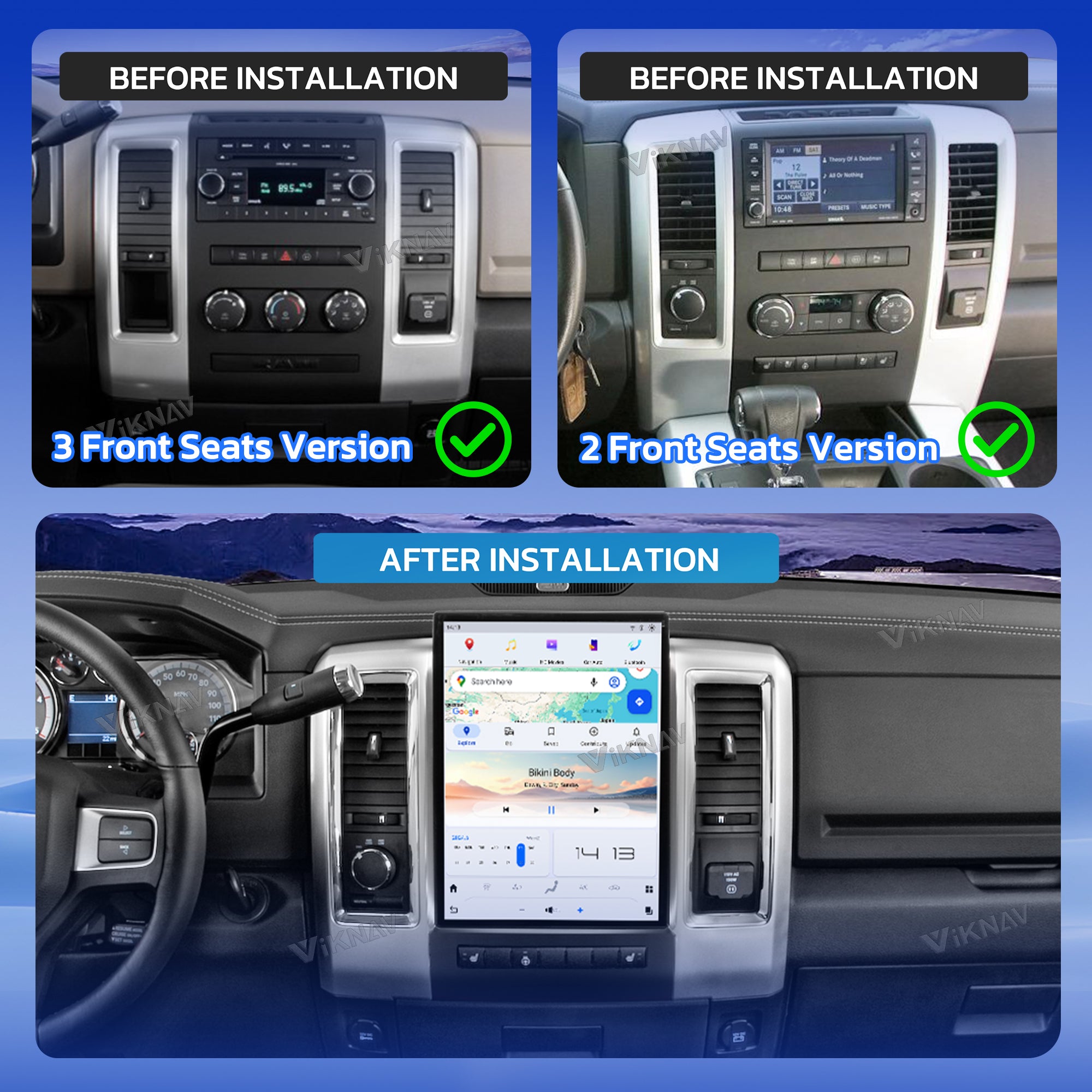 VIKNAV 13.8 Inch Android Car Radio For Dodge Ram 2008-2012 Auto Stereo Screen Upgrade