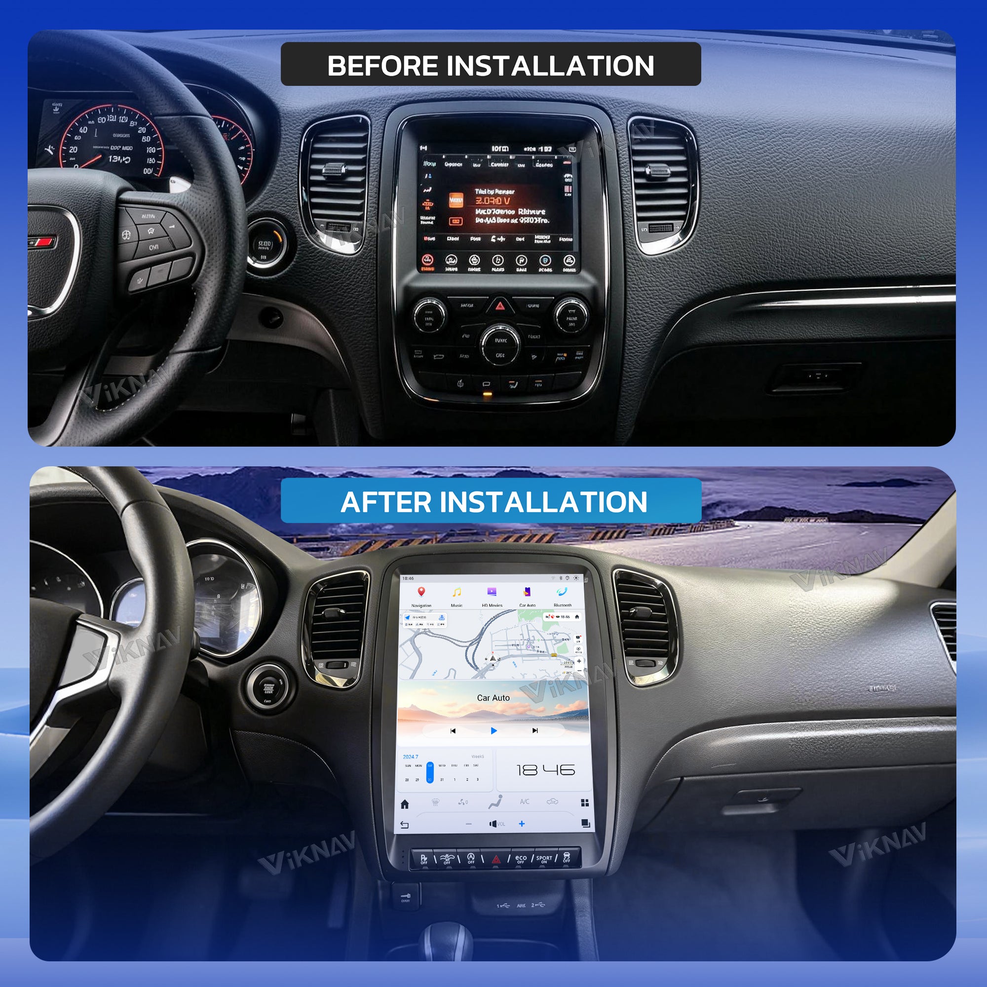 VIKNAV 13.8 Inch Android Radio For Dodge Durango 2014-2016 Android Auto Wirless Carplay GPS Navigation Multimedia Player Autoradio Head Unit