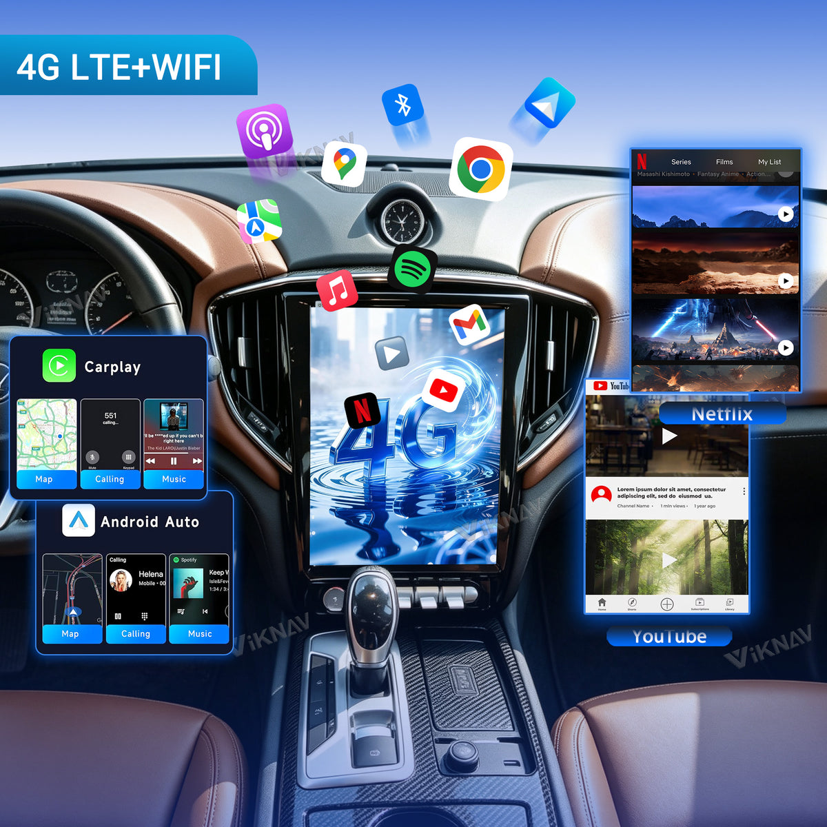 VIKNAV 12.3 Inch Touch Screen Android System Car Radio For Maserati Ghibli 2014-2019 Wireless Apple Carplay Multimedia Player GPS Navigation Head Unit