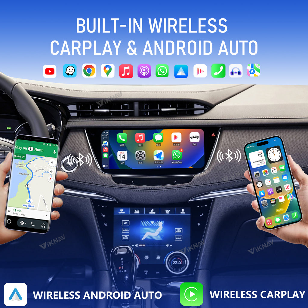 VIKNAV 10.25 Inch Android Car Radio for Cadillac XT5 XT6 2016 2017 2018 2019 2020 2021 2022 2023 Auto Stereo Screen Upgrade Wireless Carplay GPS Navigation Multimedia Player With AC Panel