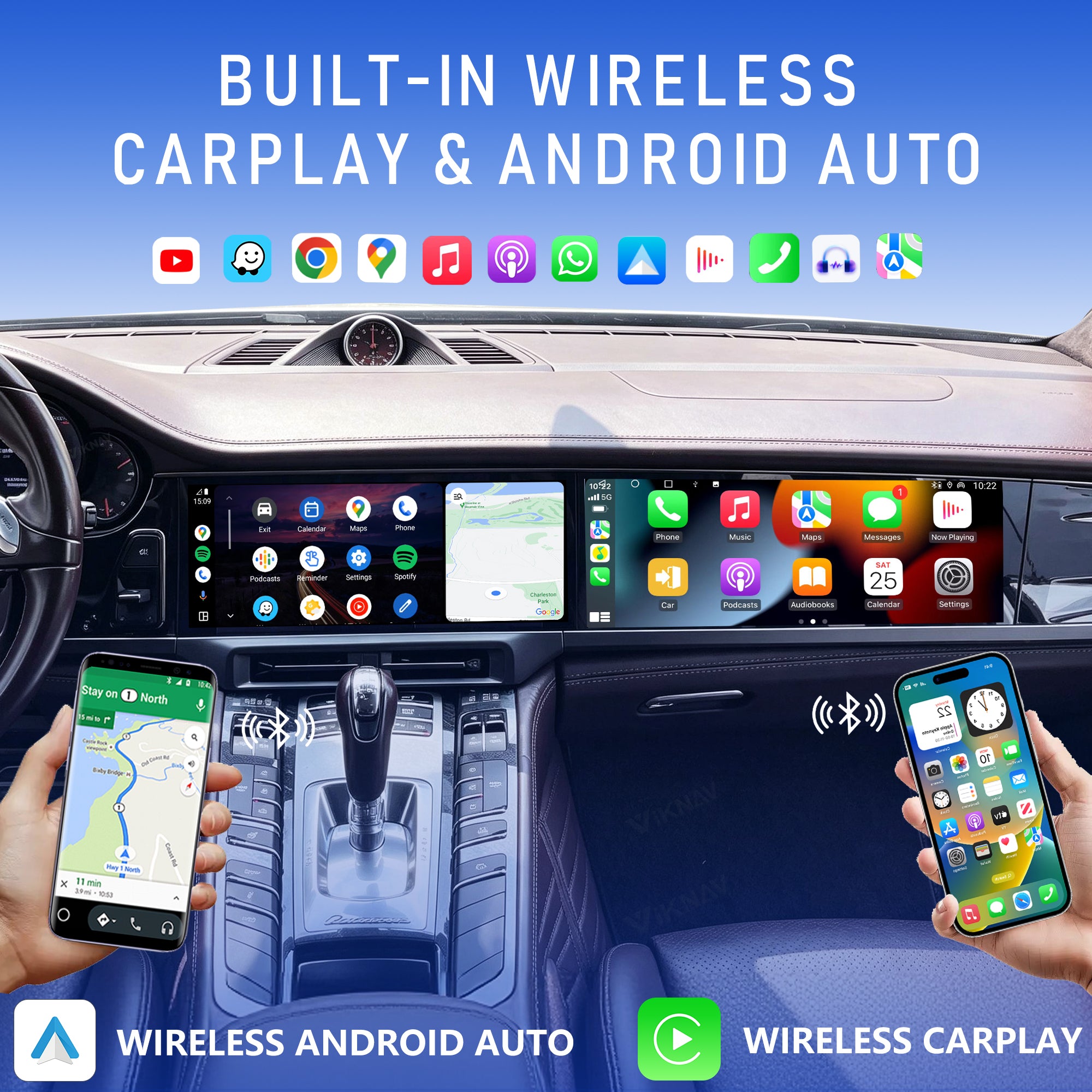 VIKNAV Dual 12.3 Inch Android Car Radio Auto Stereo for Porsche Panamera 2010 2011 2012 2013 2014 2015 2016 Screen Upgrade Wireless Carplay GPS Navigation Multimedia Player Head Unit