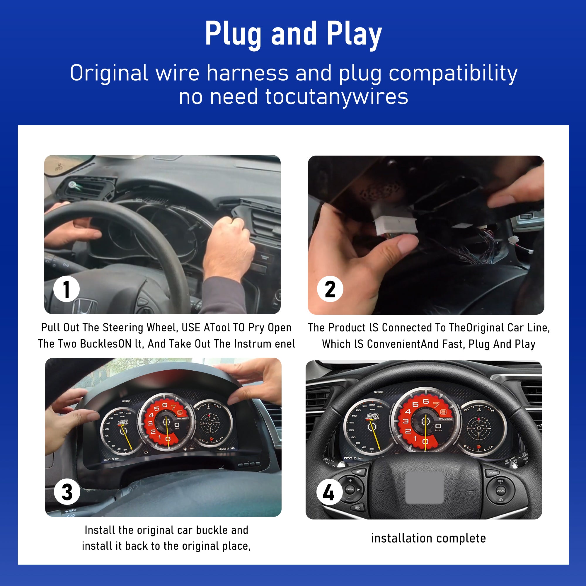 Viknav 13 inch Digital Gauge Cluster for Honda Fit 2014-2020 LCD Car Digital Speedometer Dashboard Panel