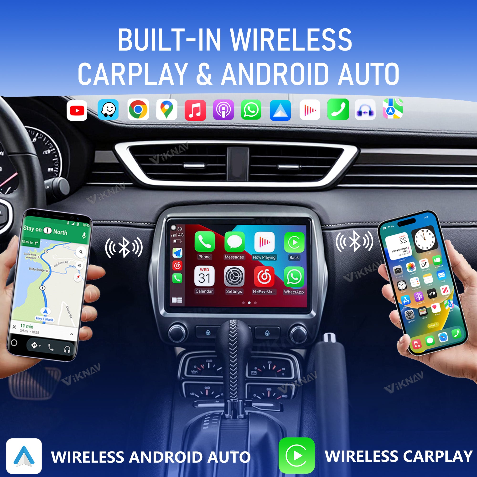 VIKNAV 9 Inch Android Car Radio Auto Stereo for Chevrolet Camaro 2010 2011 2012 2013 2014 2015 Screen Upgrade Wireless Carplay GPS Navigation Multimedia Player Head Unit