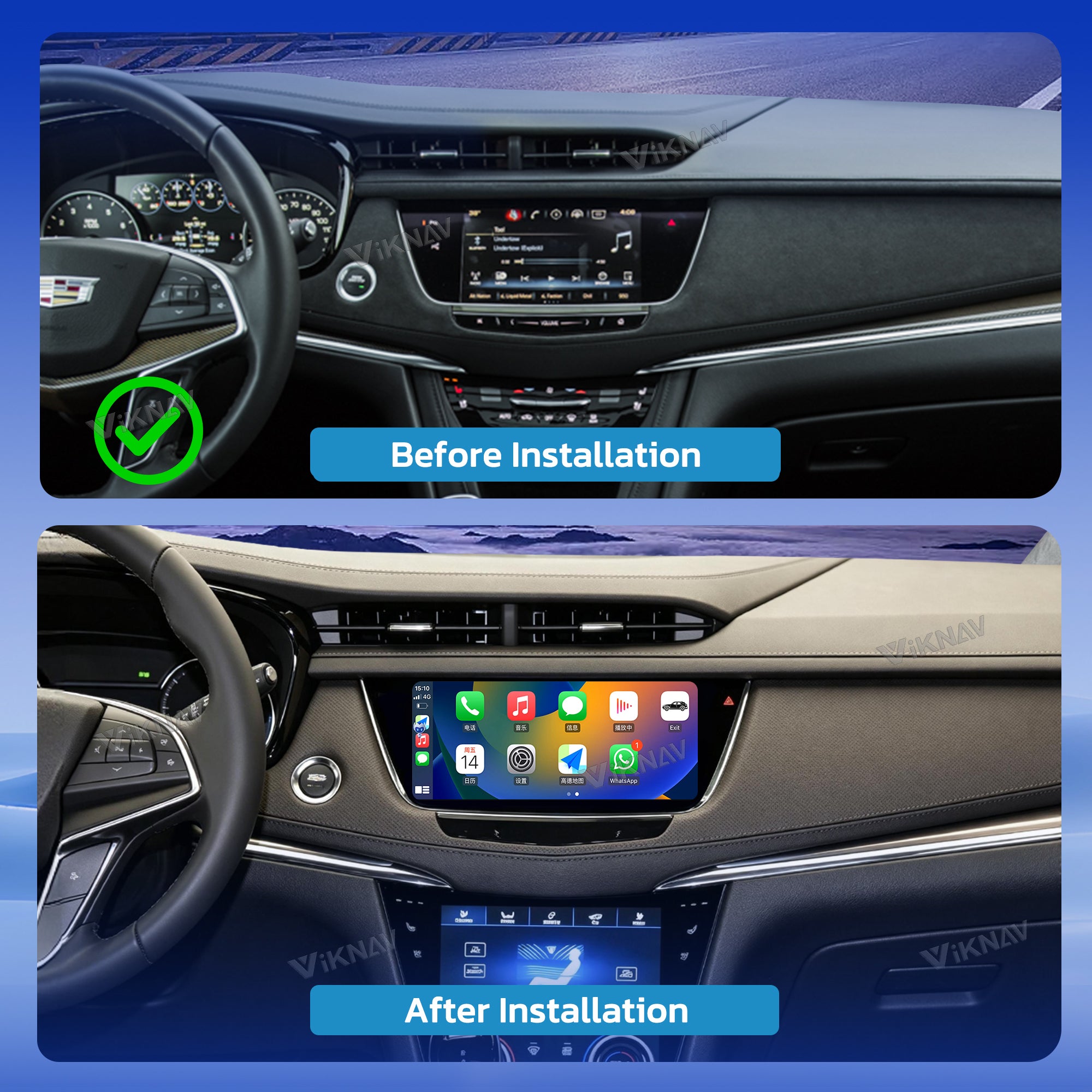 VIKNAV 10.25 Inch Android Car Radio for Cadillac XT5 XT6 2016 2017 2018 2019 2020 2021 2022 2023 Auto Stereo Screen Upgrade Wireless Carplay GPS Navigation Multimedia Player With AC Panel