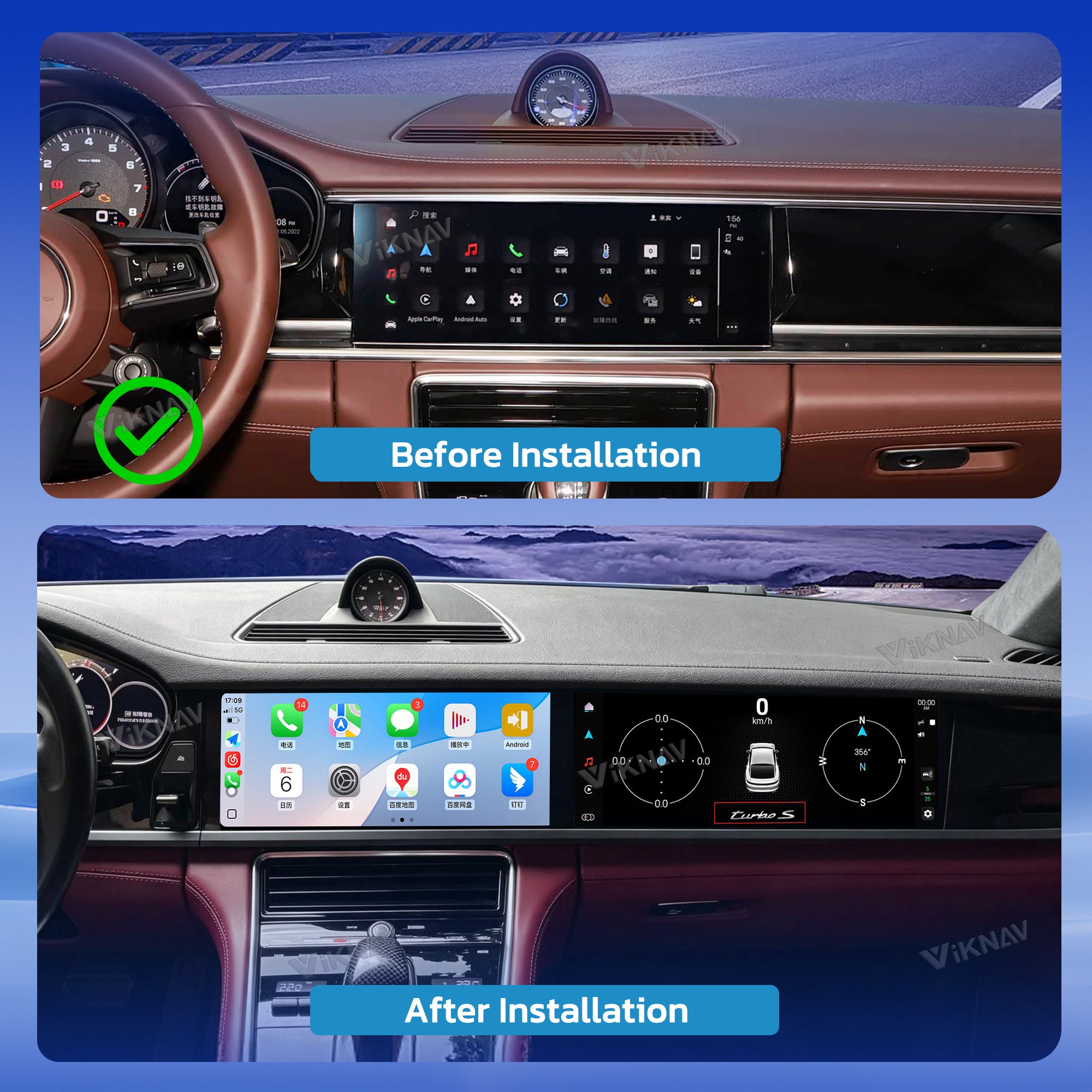 VIKNAV Dual 12.3 Inch Android Car Radio for Porsche Panamera 2017 2018 2019 2020 2021 2022 2023 Auto Stereo Screen Upgrade Wireless Carplay GPS Navigation Multimedia Player Head Unit
