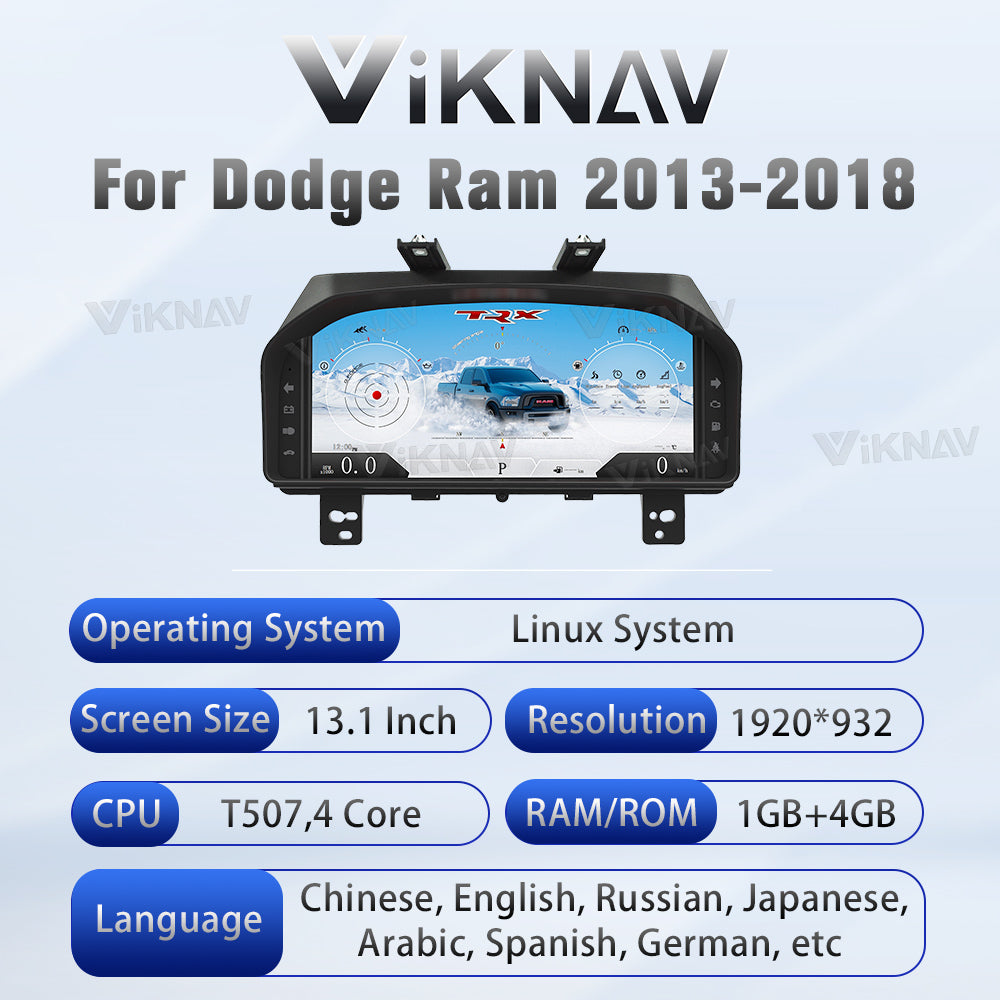 Viknav 14.4 inch Touch Screen Android Car Radio For Dodge RAM 2013- 2018 Wireless Carplay GPS Navigation With 13.1 Inch Car Speedometer