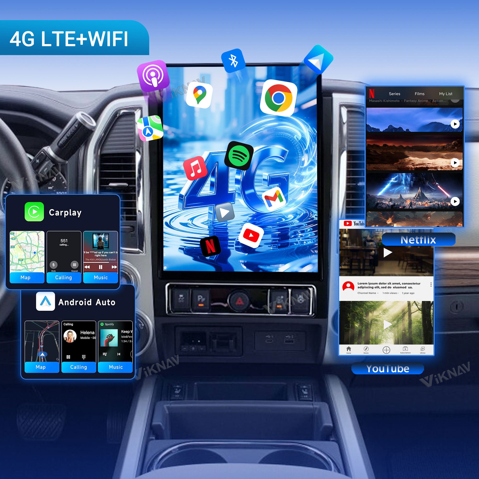 Viknav 15.6" Touch Screen Car Radio For Nissan Titan ( 2020 2021 2022 2023 2024 2025 ) Multimedia Player Android Auto GPS Navigation Wireless Carplay (128GB)