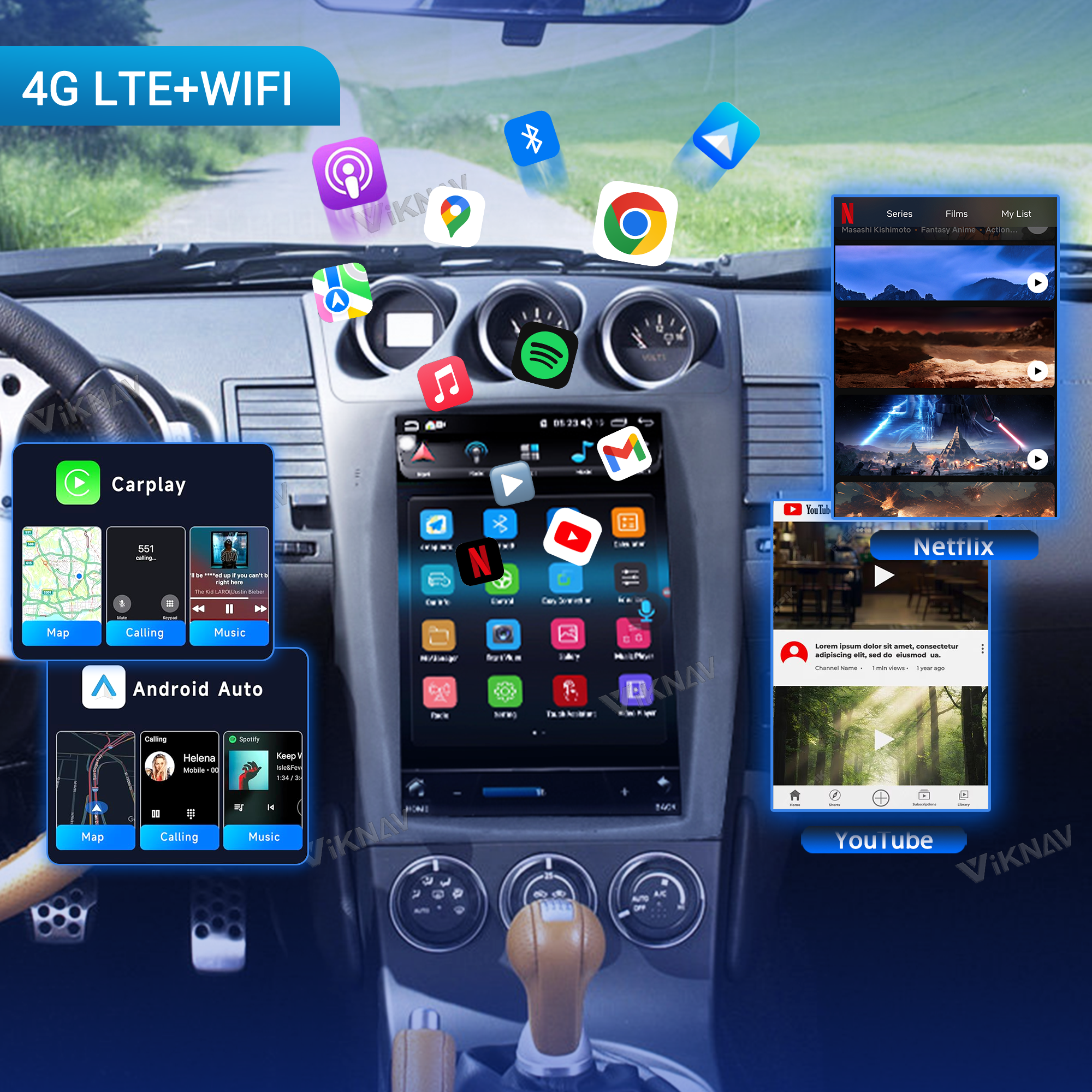 VIKNAV 12.1 Inch Android Car Radio for Nissan 350Z 2003-2007 Auto Stereo Screen Upgrade Wireless Carplay GPS Navigation Multimedia Player LHD and RHD Head Unit