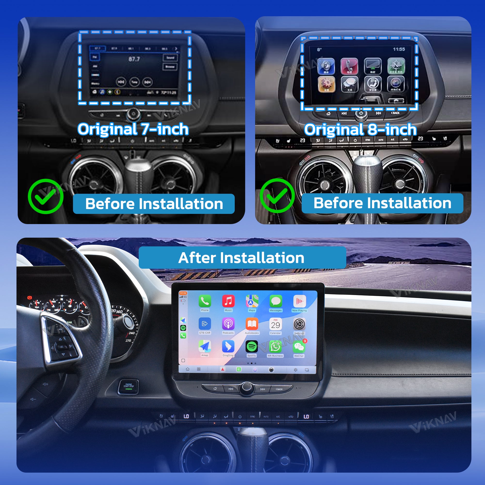 VIKNAV 11.5 Inch Android Car Radio for Chevrolet Camaro 2016 2017 2018 2019 Auto Stereo Screen Upgrade Wireless Carplay GPS Navigation Multimedia Player Head Unit