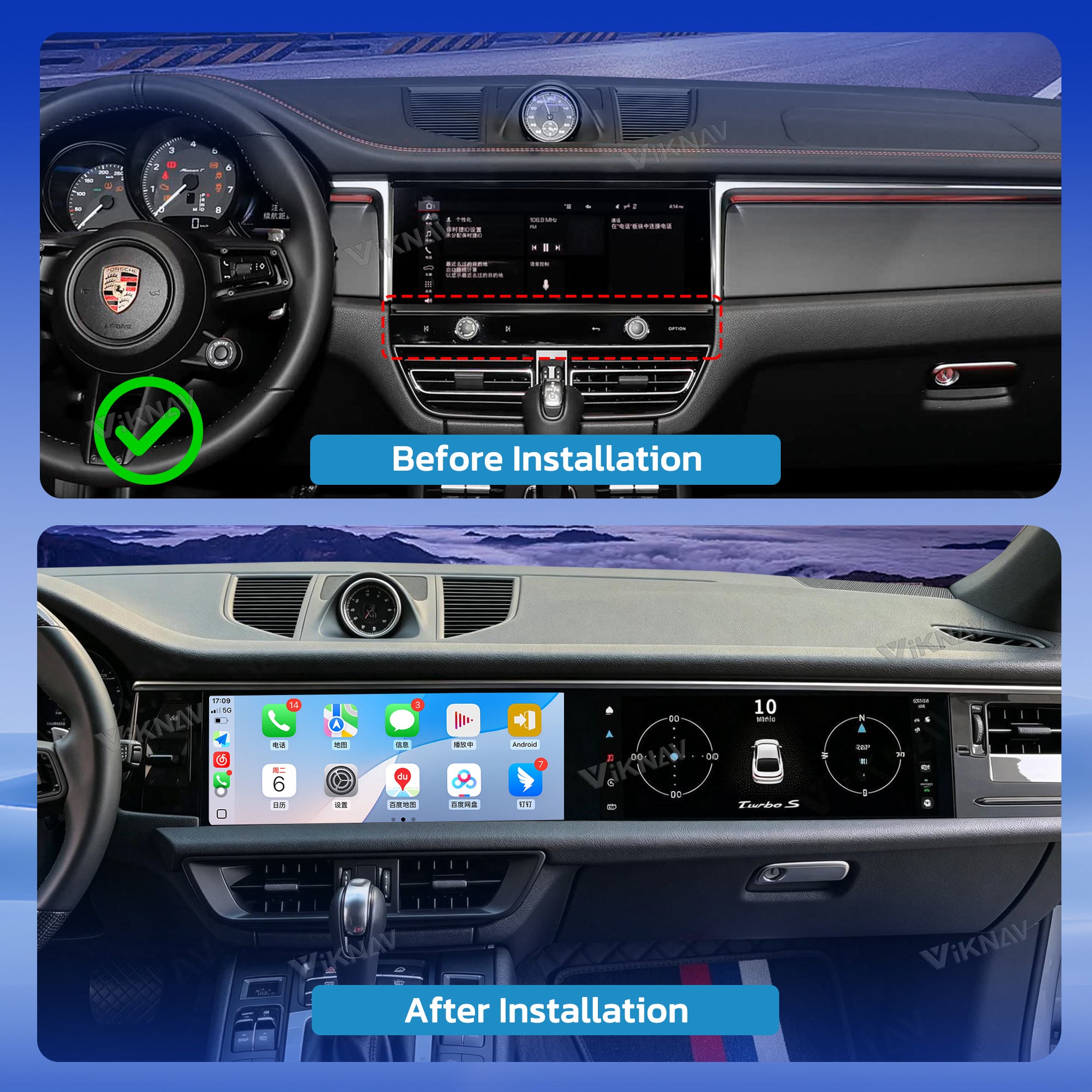 VIKNAV Dual 12.3 Inch Android Car Radio for Porsche Macan 2018 2019 2020 2021 2022 2023 2024 Auto Stereo Screen Upgrade Wireless Carplay GPS Navigation Multimedia Player Head Unit