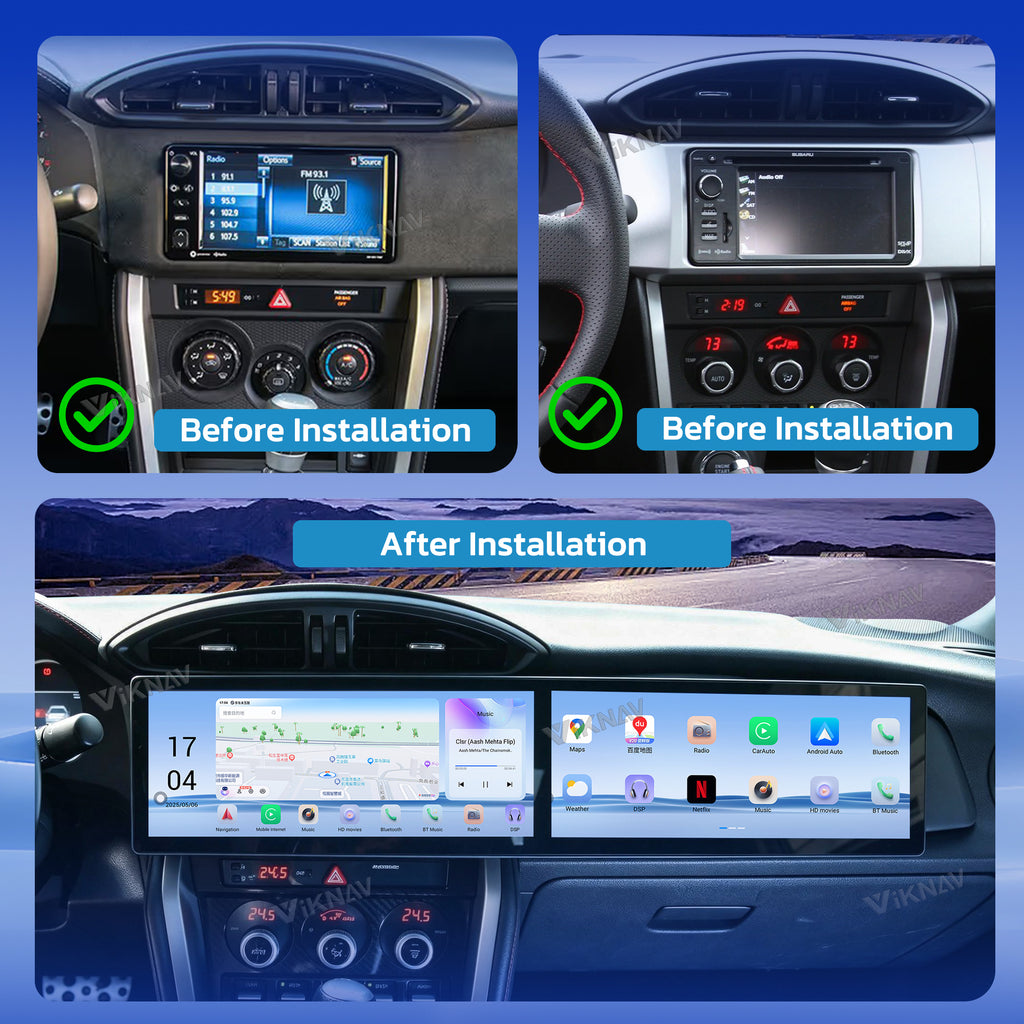 VIKNAV Dual 12.3 Inch Android Car Radio for Toyota 86 Subaru BRZ 2012-2020 Auto Stereo Screen Upgrade Wireless Carplay GPS Navigation Multimedia Player Head Unit