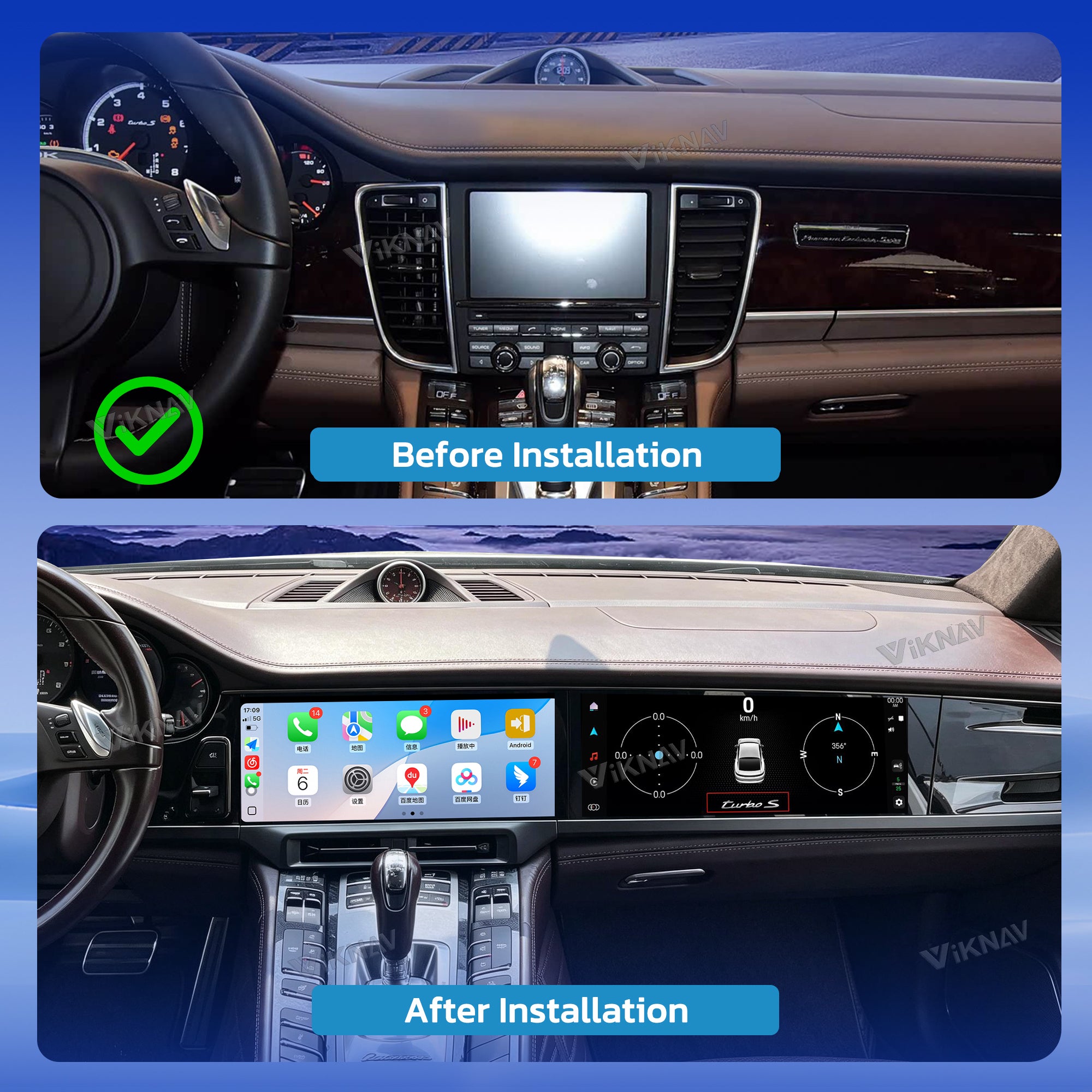 VIKNAV Dual 12.3 Inch Android Car Radio Auto Stereo for Porsche Panamera 2010 2011 2012 2013 2014 2015 2016 Screen Upgrade Wireless Carplay GPS Navigation Multimedia Player Head Unit