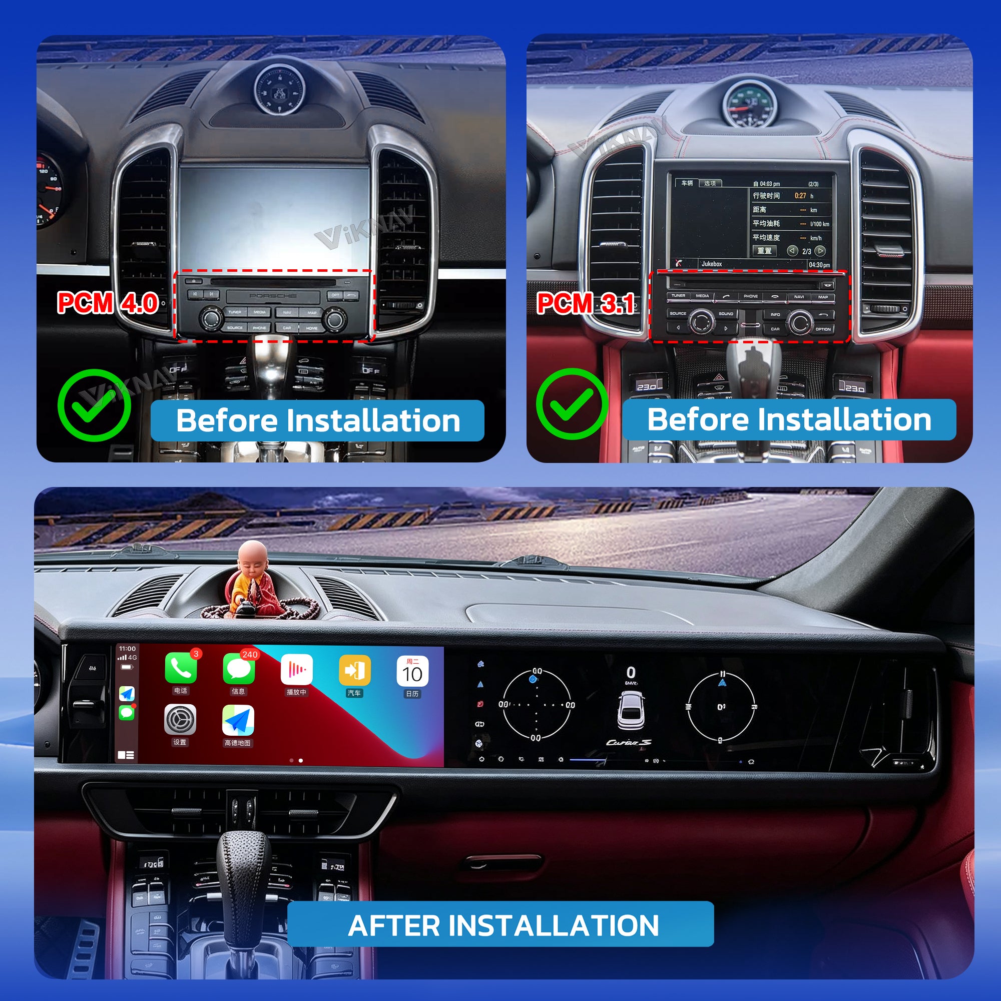 VIKNAV Dual 12.3 Inch Android Car Radio for Porsche Cayenne 2010 2011 2012 2013 2014 2015 2016 2017 Auto Stereo Screen Upgrade Wireless Carplay GPS Navigation Multimedia Player Head Unit