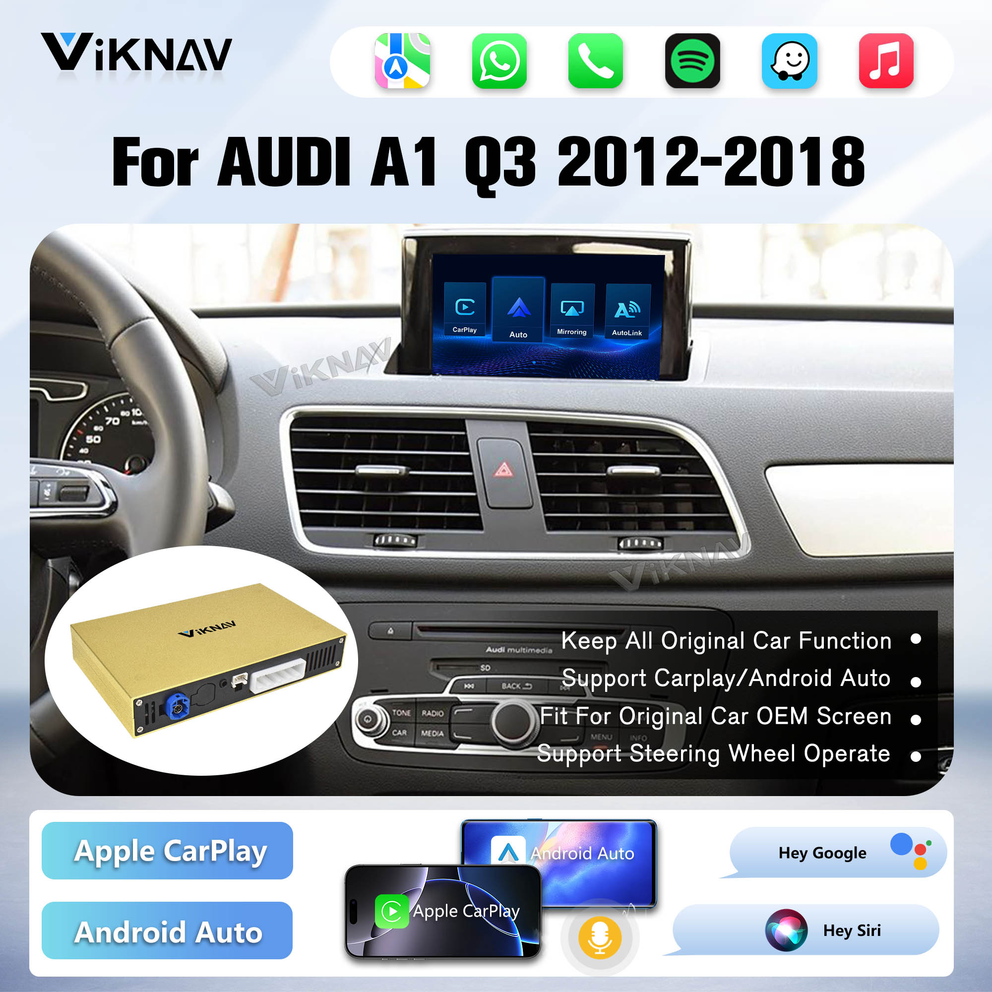 Viknav Linux System Decoder Box for AUDI A1 Q3 2012-2018 Upgrade Interface Wireless Carplay Android Auto Decoding Box Autolink Airplay