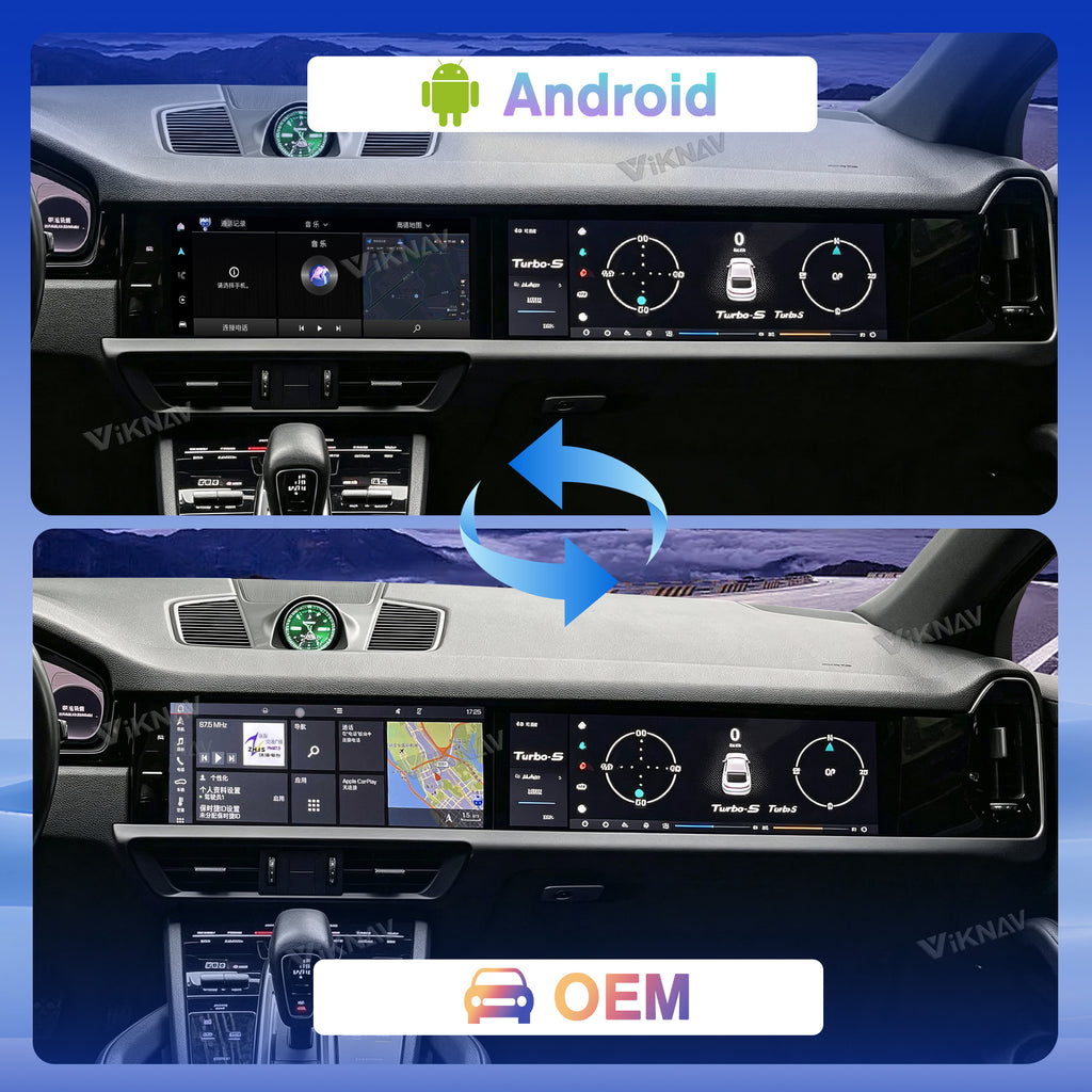 VIKNAV Dual 12.3 Inch Android Car Radio for Porsche Cayenne 2018 2019 2020 2021 2022 2023 Auto Stereo Screen Upgrade Wireless Carplay GPS Navigation Multimedia Player Head Unit
