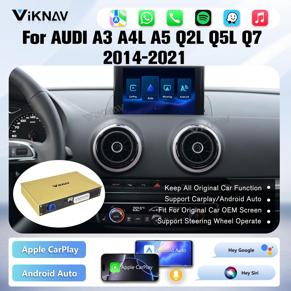 Viknav Linux System Decoder Box for AUDI A3 A4L A5 Q2L Q5L Q7 2014-2021 Upgrade Interface Wireless Carplay Android Auto Decoding Box Autolink Airplay