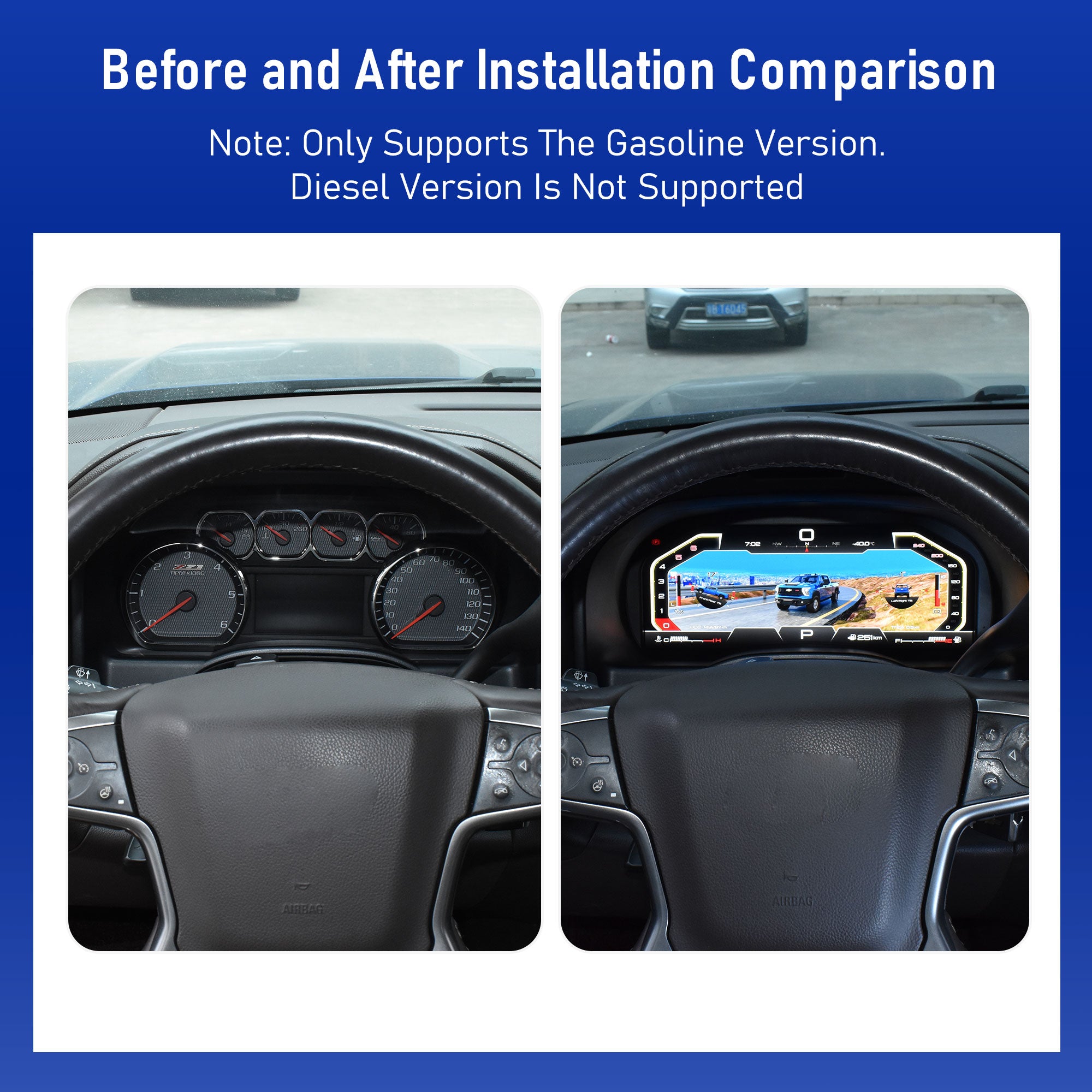 Viknav 13 inch Digital Gauge Cluster for GMC Sierra Chevrolet Silverado 1500 2014-2018 LCD Digital Instrument Full Screen Upgrade Automotive Replacement Speedometer Panel
