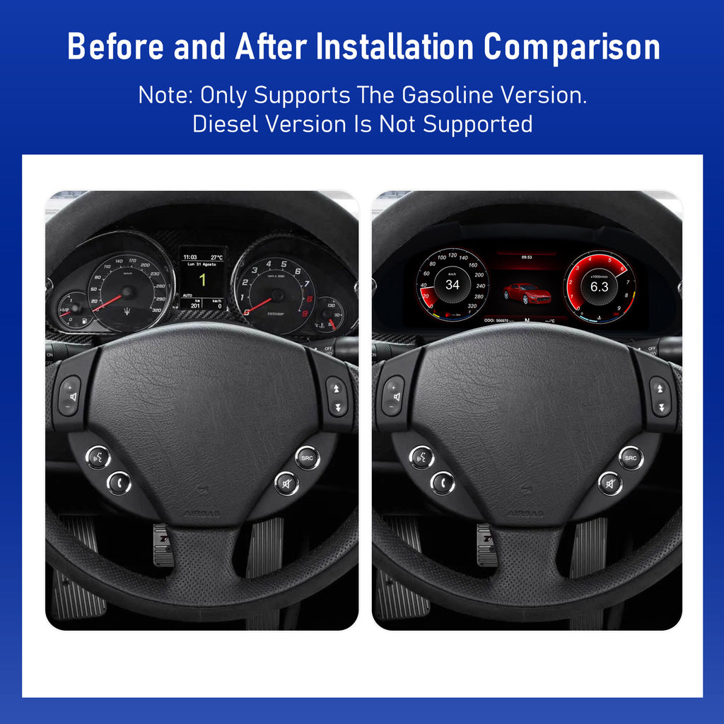 Viknav 12.3 Inch Digital Cluster Dashboard For Maserati GT GC GranTurismo 2007-2017 LCD Digital Instrument Full Screen Upgrade Automotive Replacement Speedometer Panel Gauges