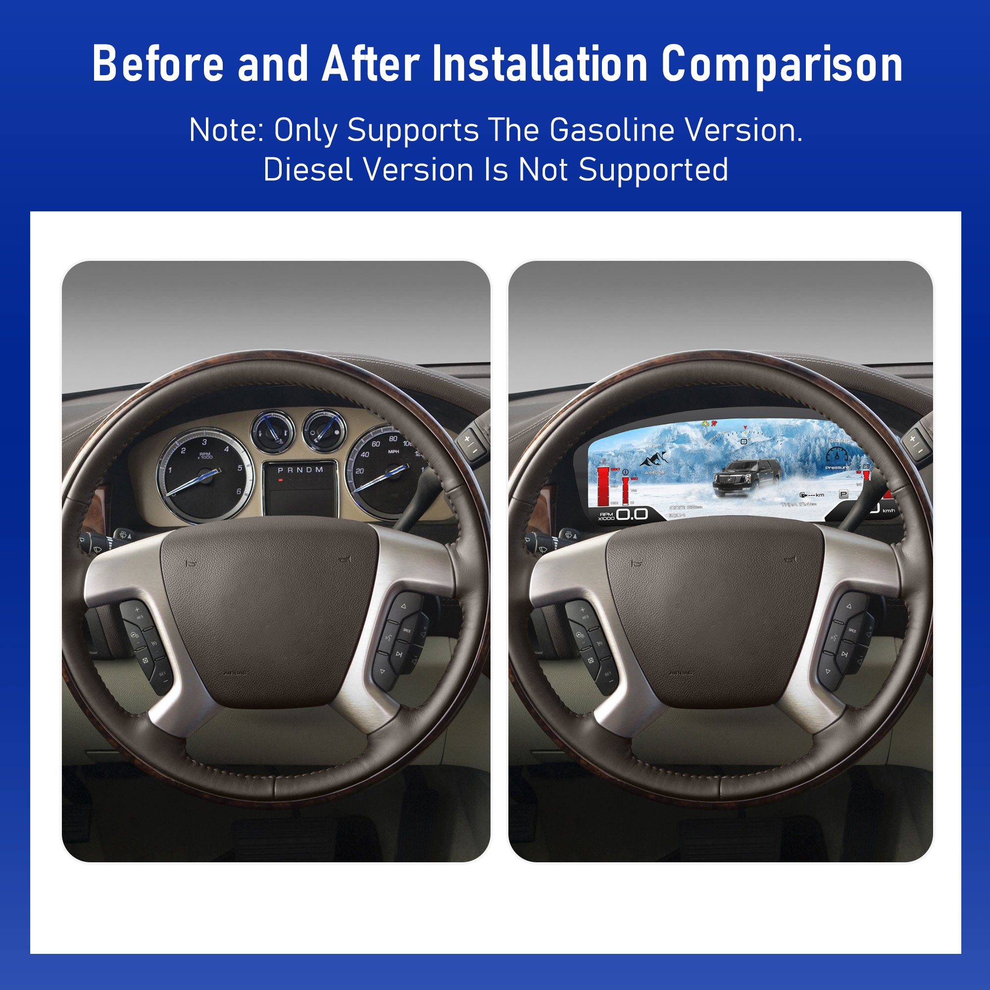 Viknav 15 Inch Digital Cluster Dashboard For Cadillac Escalade 2007-2014 LCD Digital Instrument Full Screen Upgrade Automotive Replacement Speedometer Panel Gauges