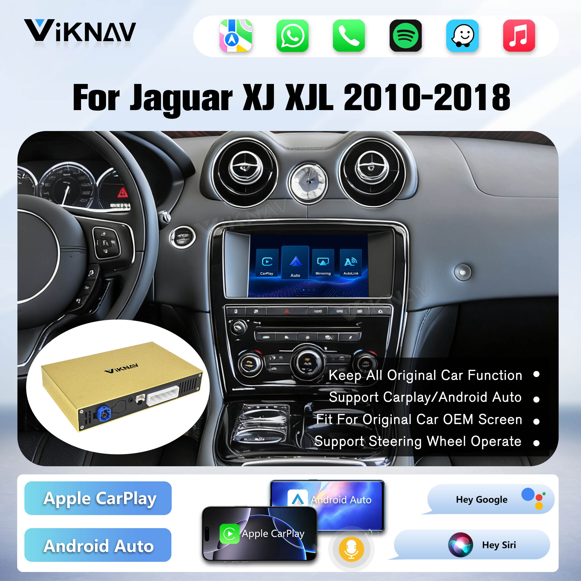 Viknav Linux System Decoder Box For Jaguar XJ XJL 2010-2018 OEM Bosch System Upgrade Interface Wireless Carplay Android Auto Decoder Box Autolink Airplay