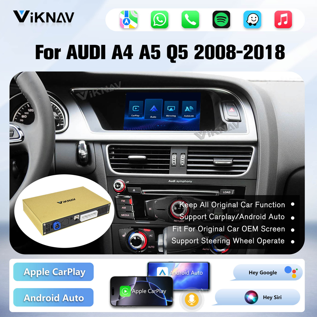 Viknav Linux System Decoder Box for AUDI A4 A5 Q5 2008-2018 Upgrade Interface Wireless Carplay Android Auto Decoding Box Autolink Airplay