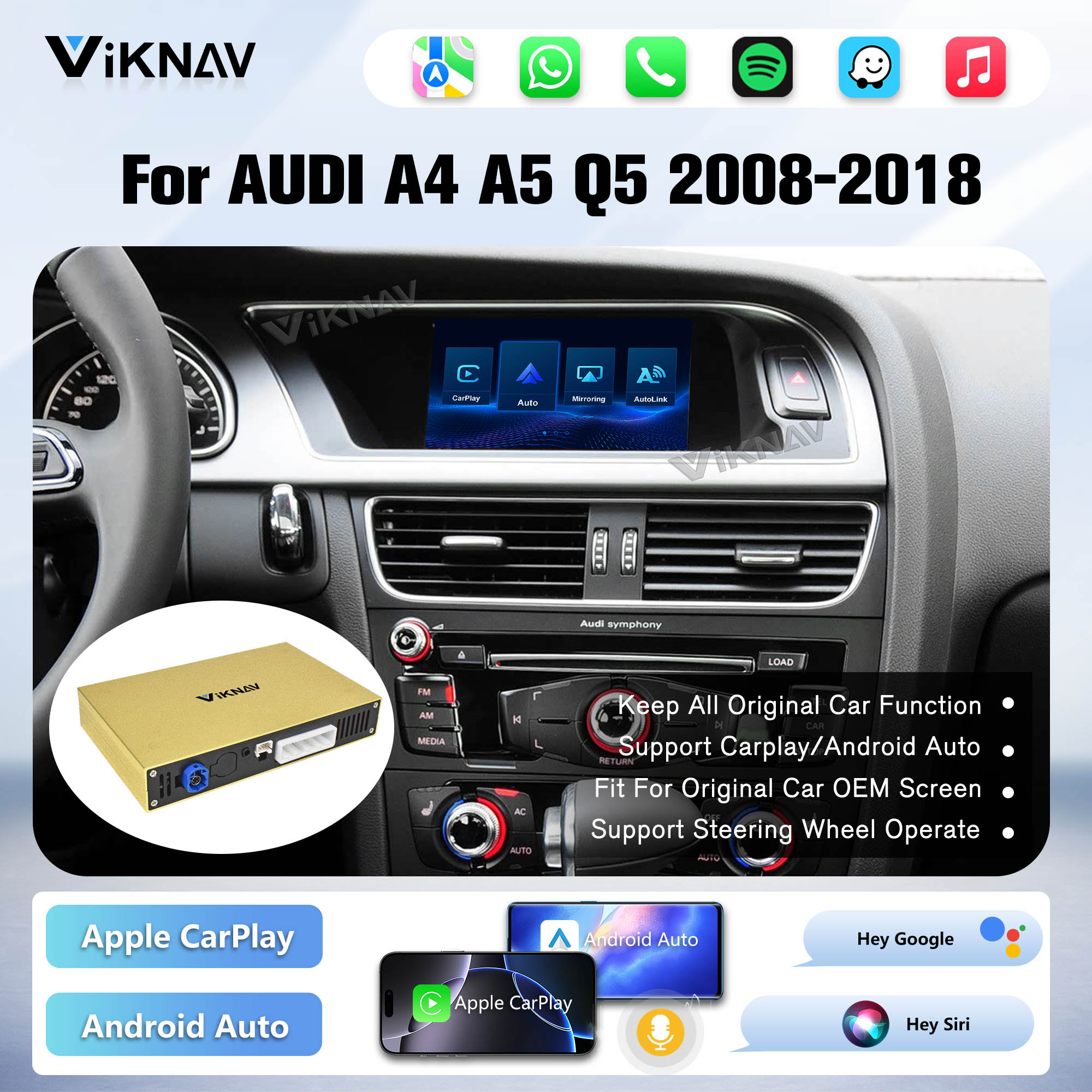 Viknav Linux System Decoder Box for AUDI A4 A5 Q5 2008-2018 Upgrade Interface Wireless Carplay Android Auto Decoding Box Autolink Airplay