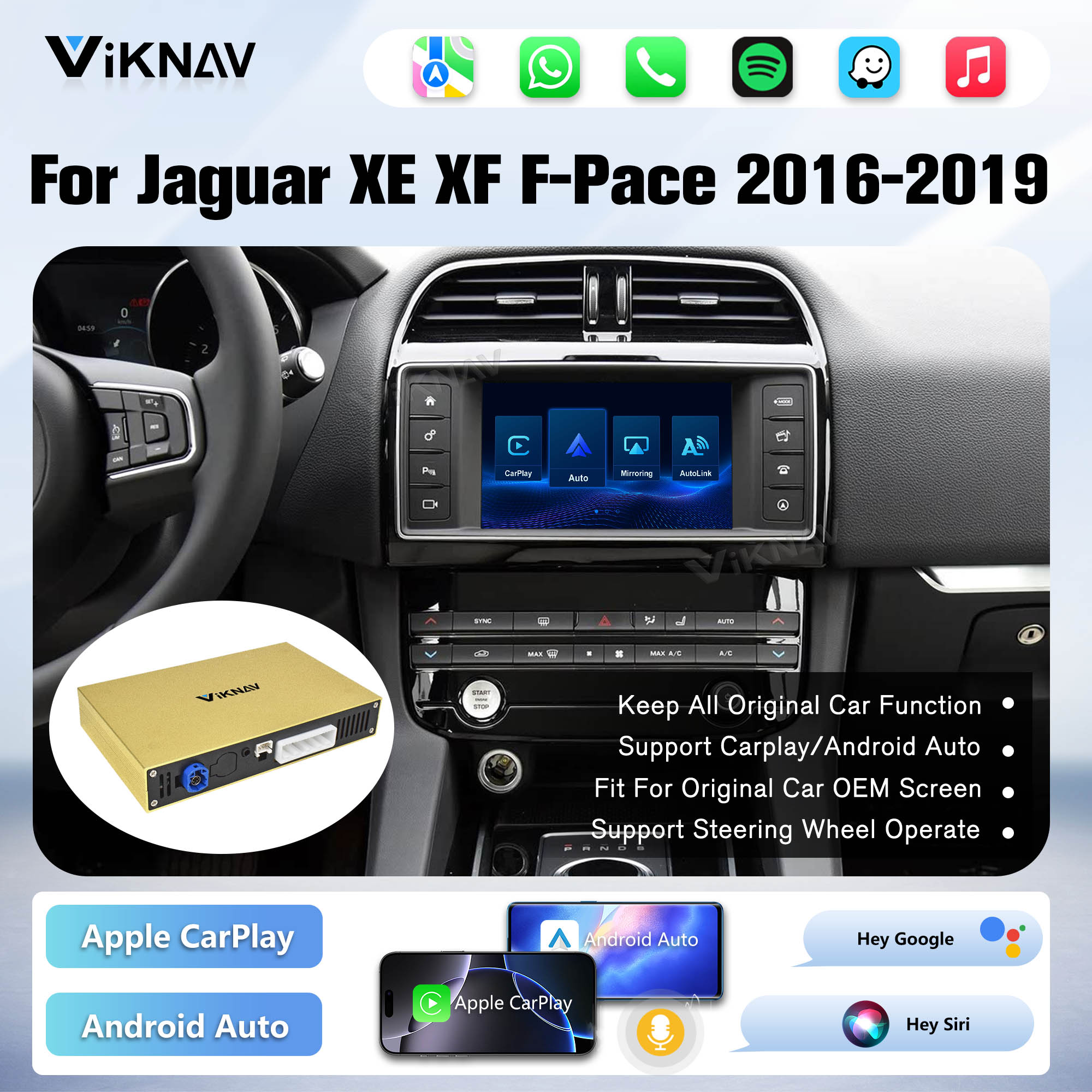 Viknav Linux System Decoder Box For Jaguar XE XF F-Pace 2016-2019 OEM Harman System Upgrade Interface Wireless Carplay Android Auto Decoder Box Autolink Airplay