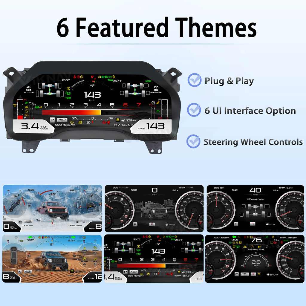 Viknav 14.4 Inch Car Radio Android and Digital Cluster Dashboard Panel Speedometer For Ford F150 Raptor 2015-2022 Stereo Wireless Carplay Android Auto Touch Screen GPS Navigation Multimedia Player