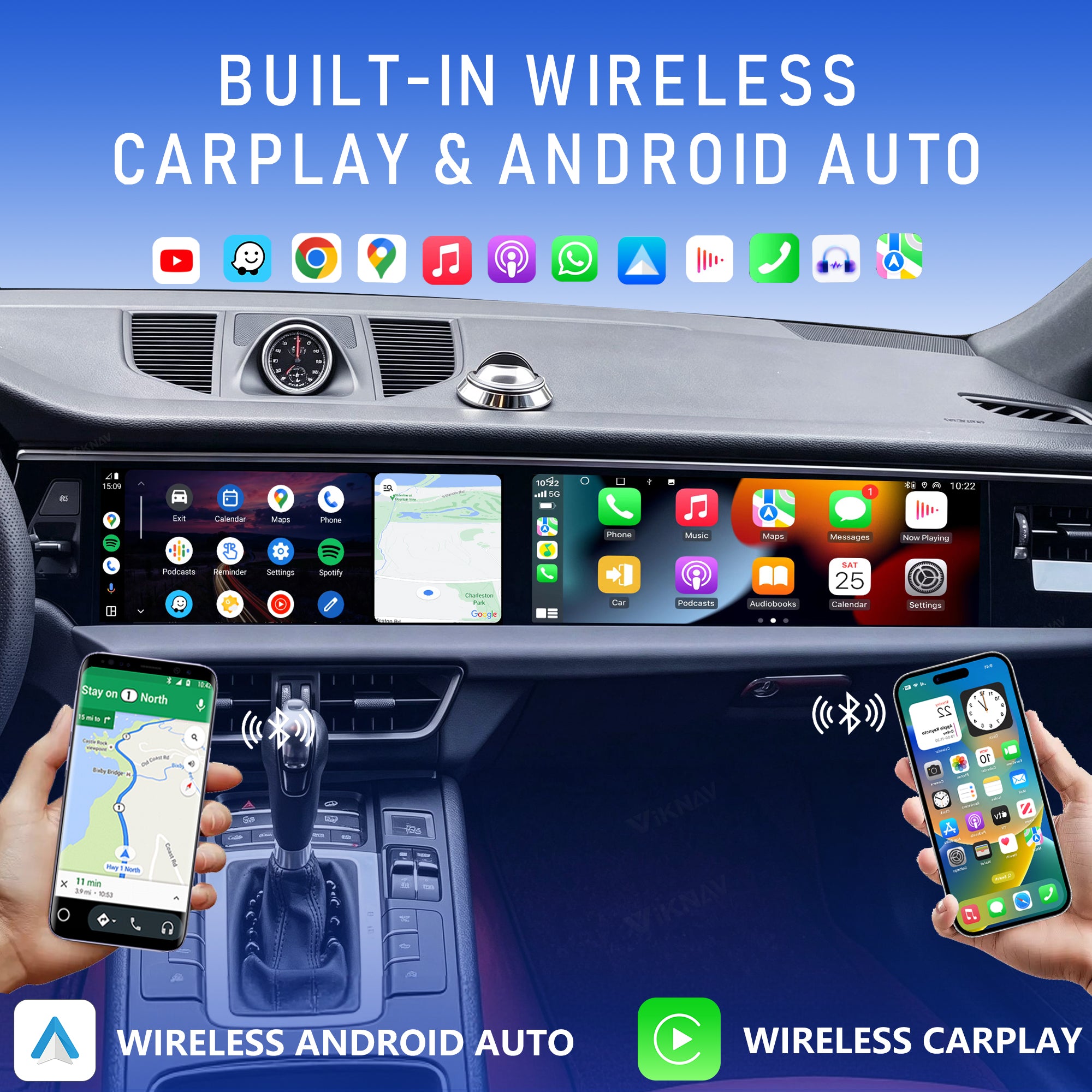 VIKNAV Dual 12.3 Inch Android Car Radio for Porsche Macan 2013 2014 2015 2016 2017 Auto Stereo Screen Upgrade Wireless Carplay GPS Navigation Multimedia Player Head Unit